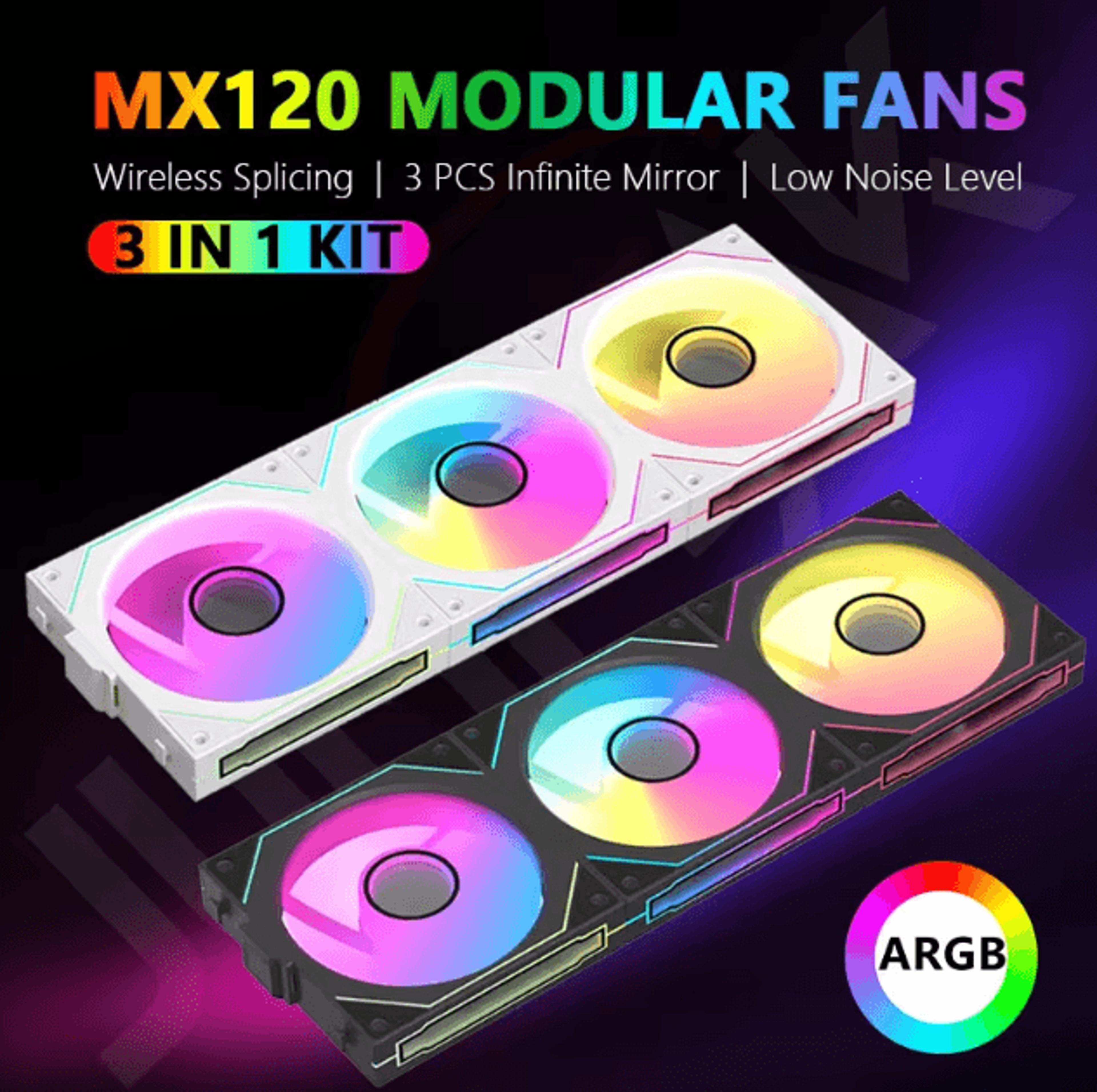 jumpeak mx120 360 mm argb cooling fan kit – modular wireless splicing pc case fans with infinite mirror effect