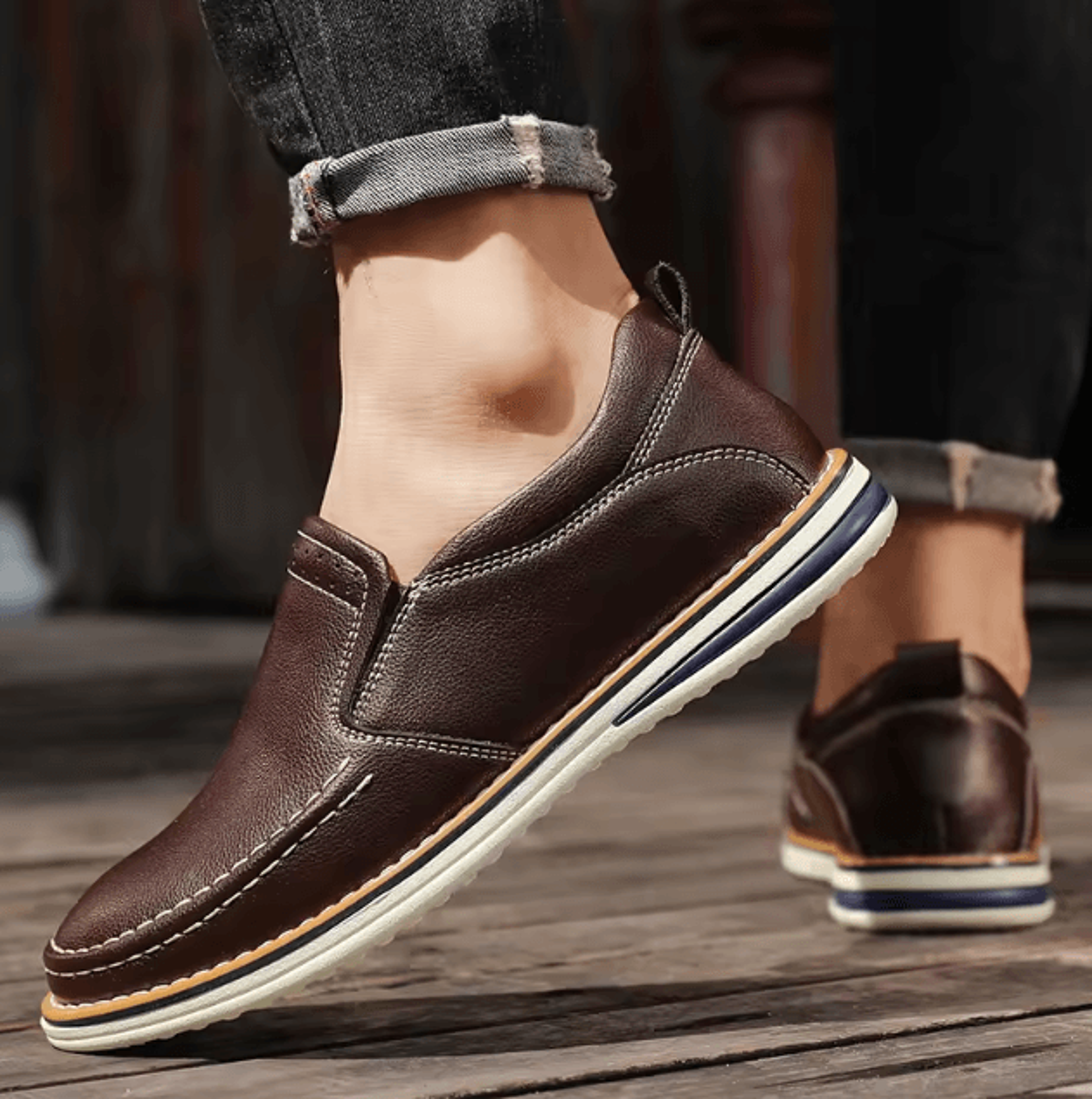 genuine leather mens casual shoes breathable comfortable driving and outdoor loafers