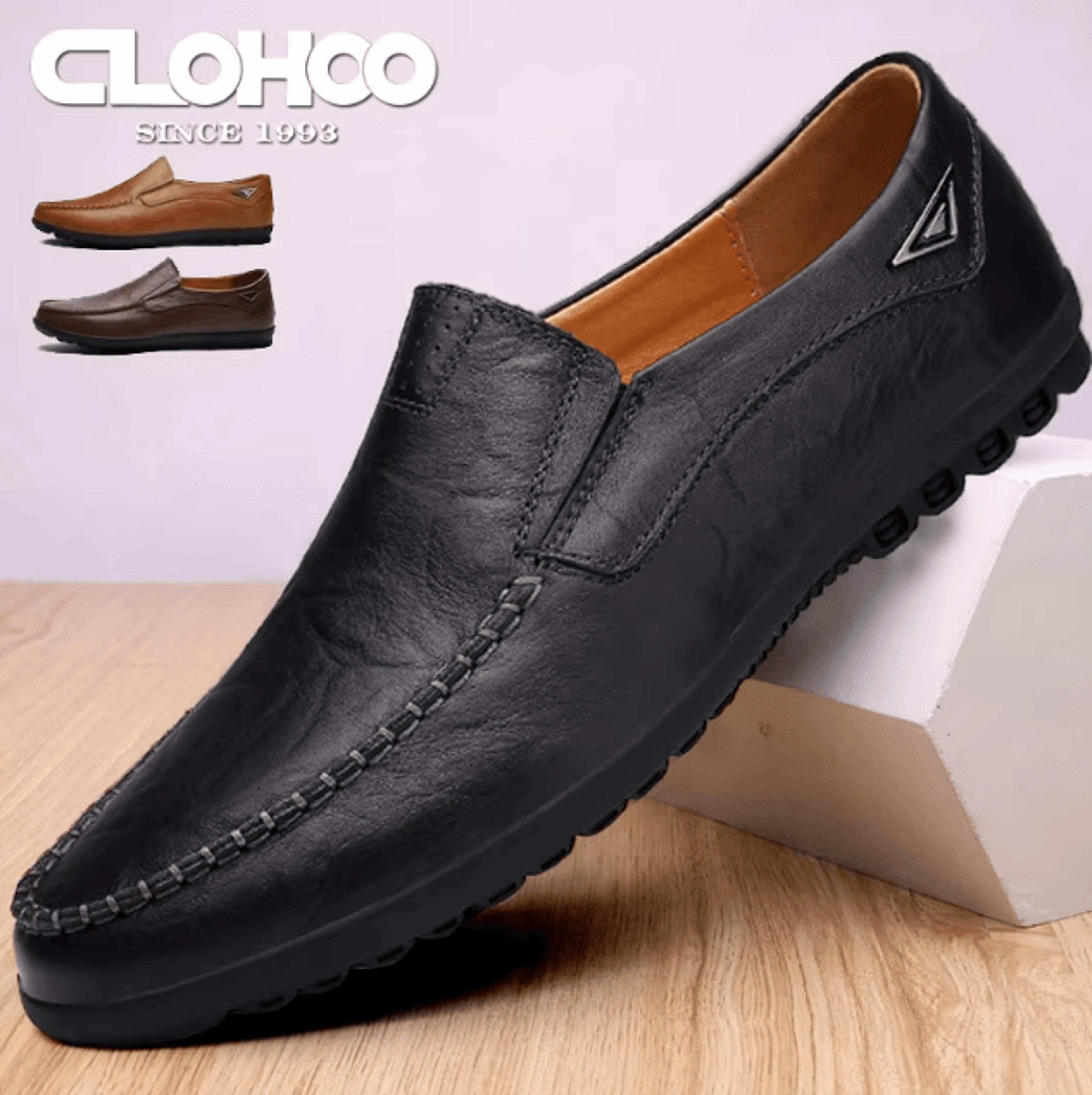 men handmade leather casual loafers comfortable anti slip driving shoes