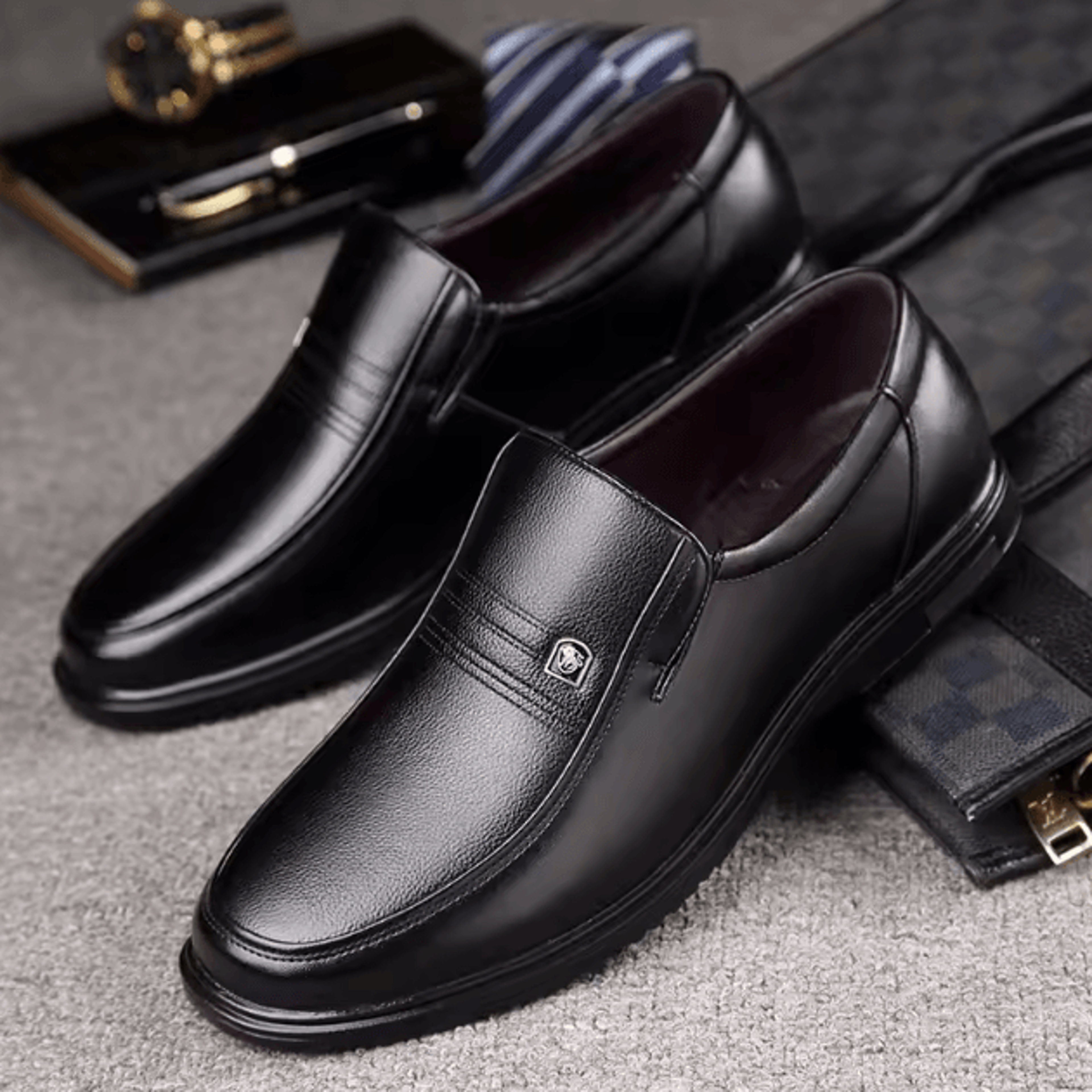 men leather casual formal loafers breathable slip on driving shoes plus size