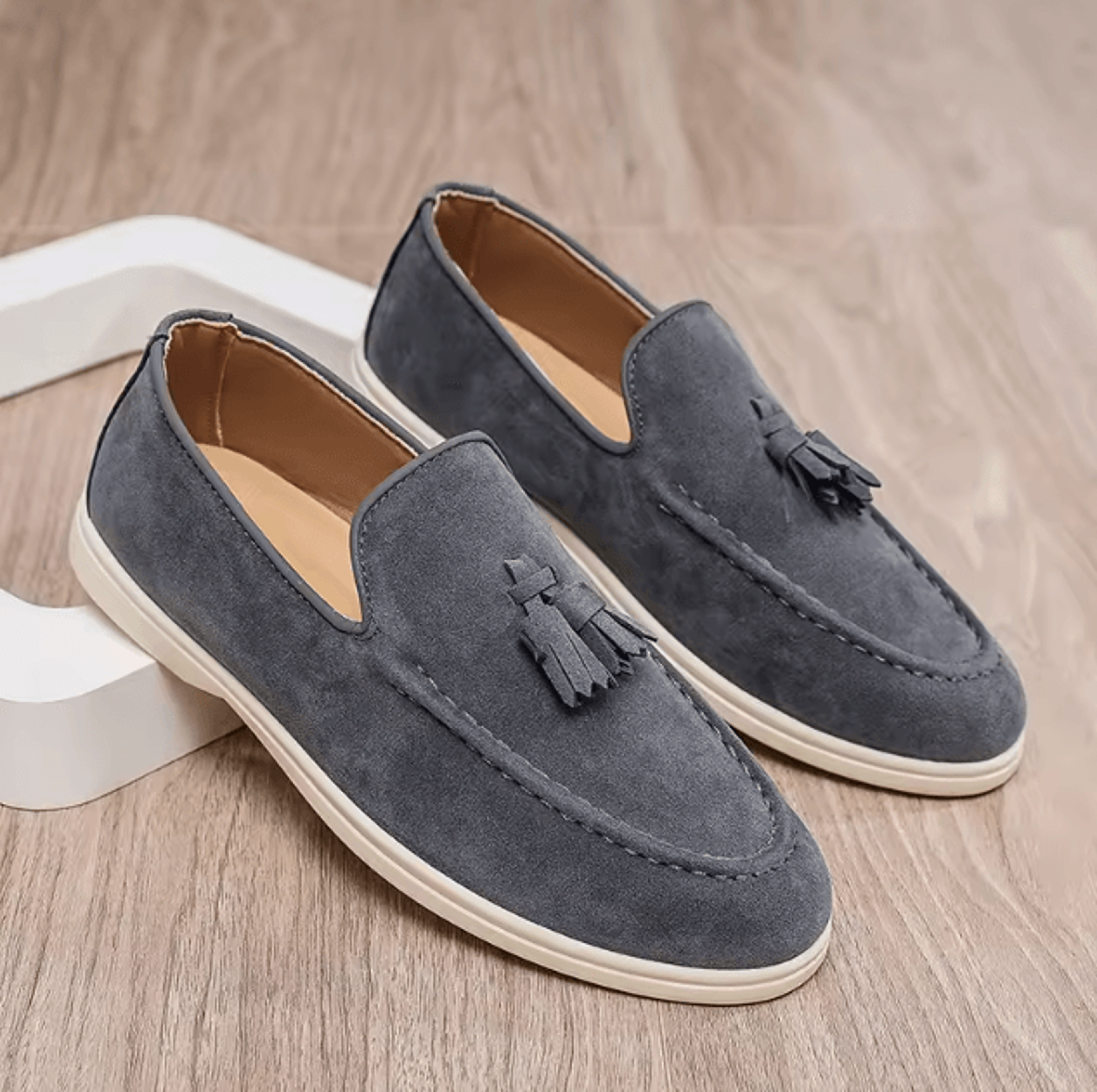 men suede leather classic tassel loafers comfortable casual driving flats