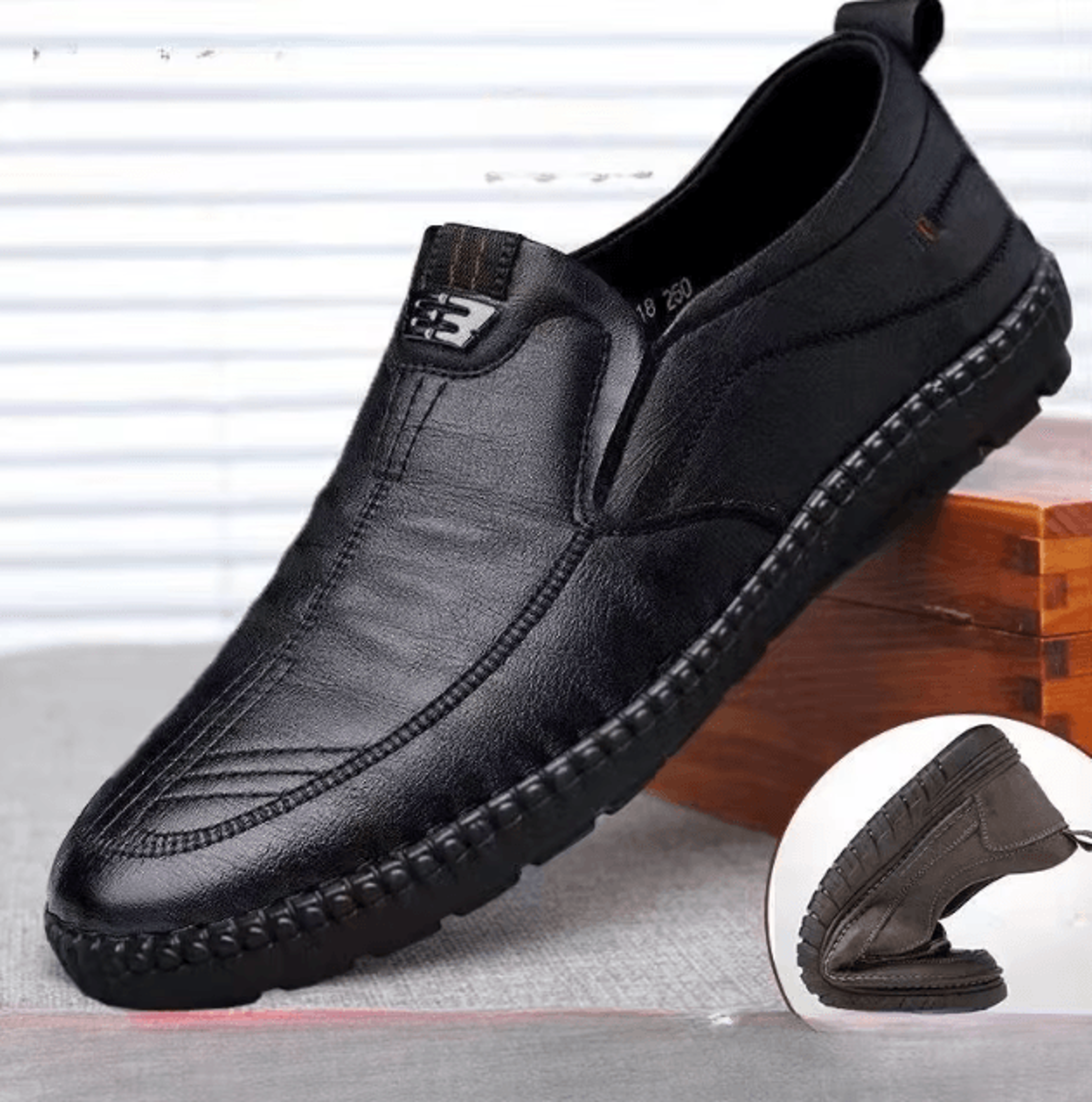 men leather casual loafers comfortable breathable slip on outdoor driving shoes