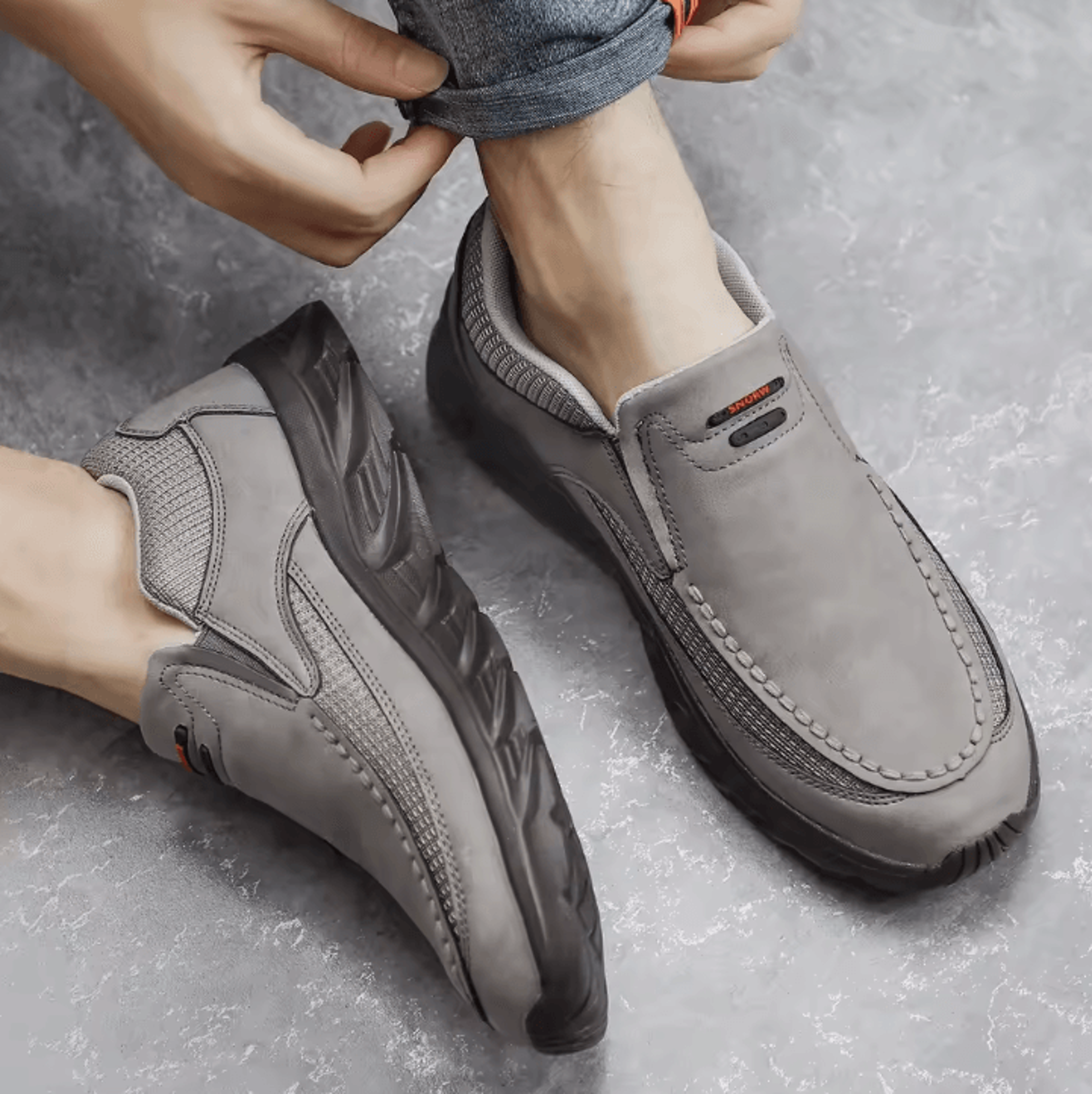 men casual canvas and leather slip on comfortable walking shoes