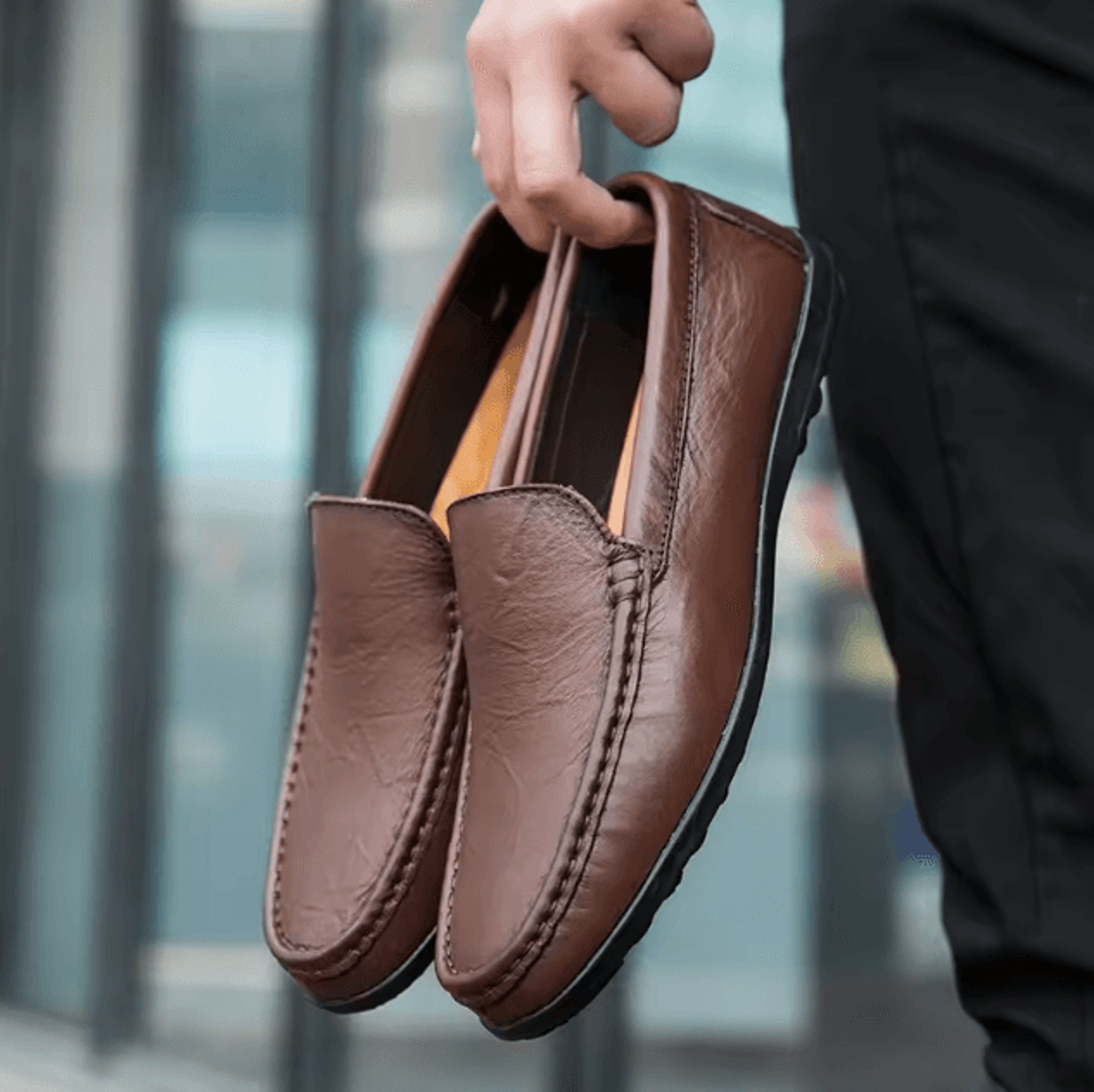 genuine leather men casual loafers comfortable breathable slip on driving shoes