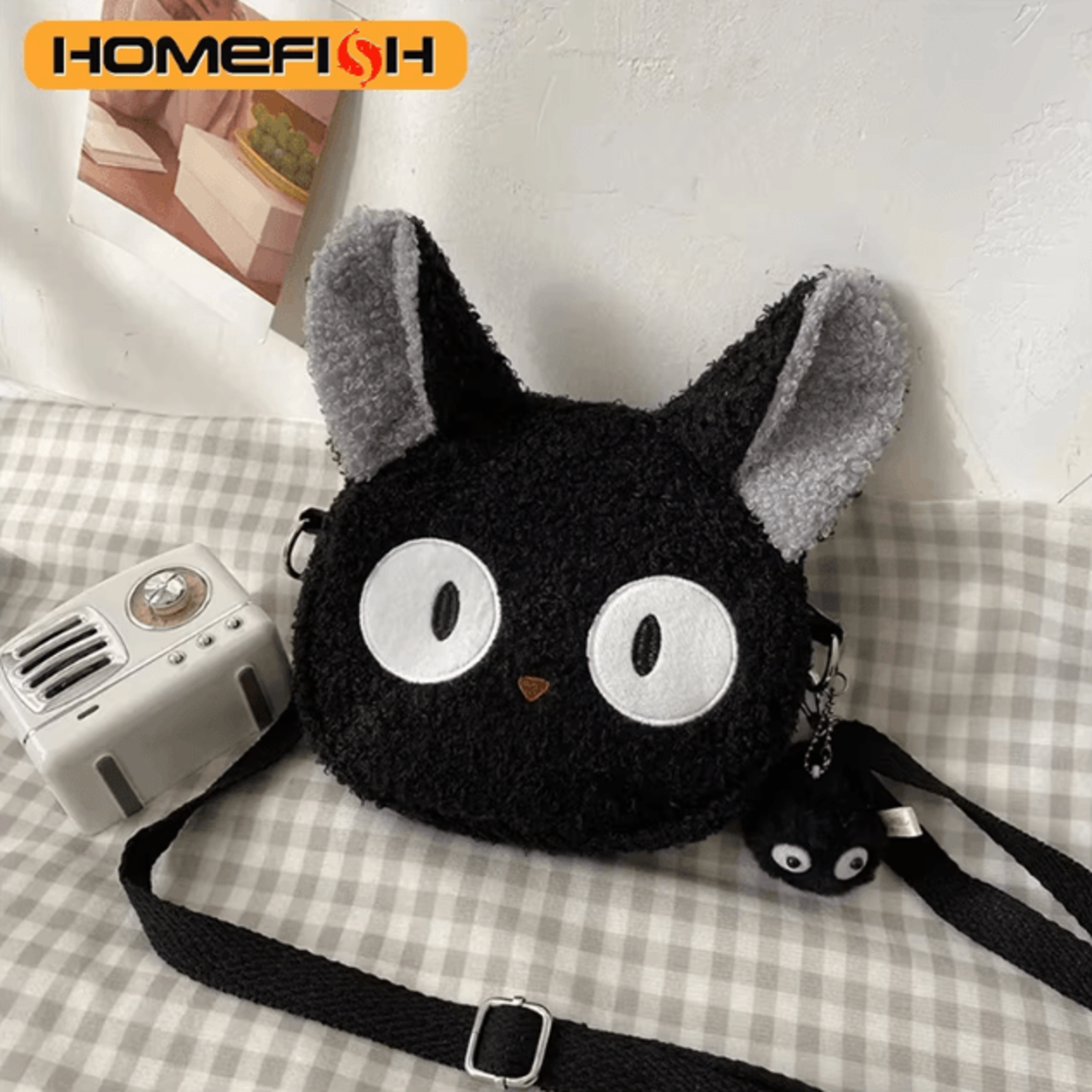 homefish japanese style cartoon plush shoulder bag for women small phone and purse