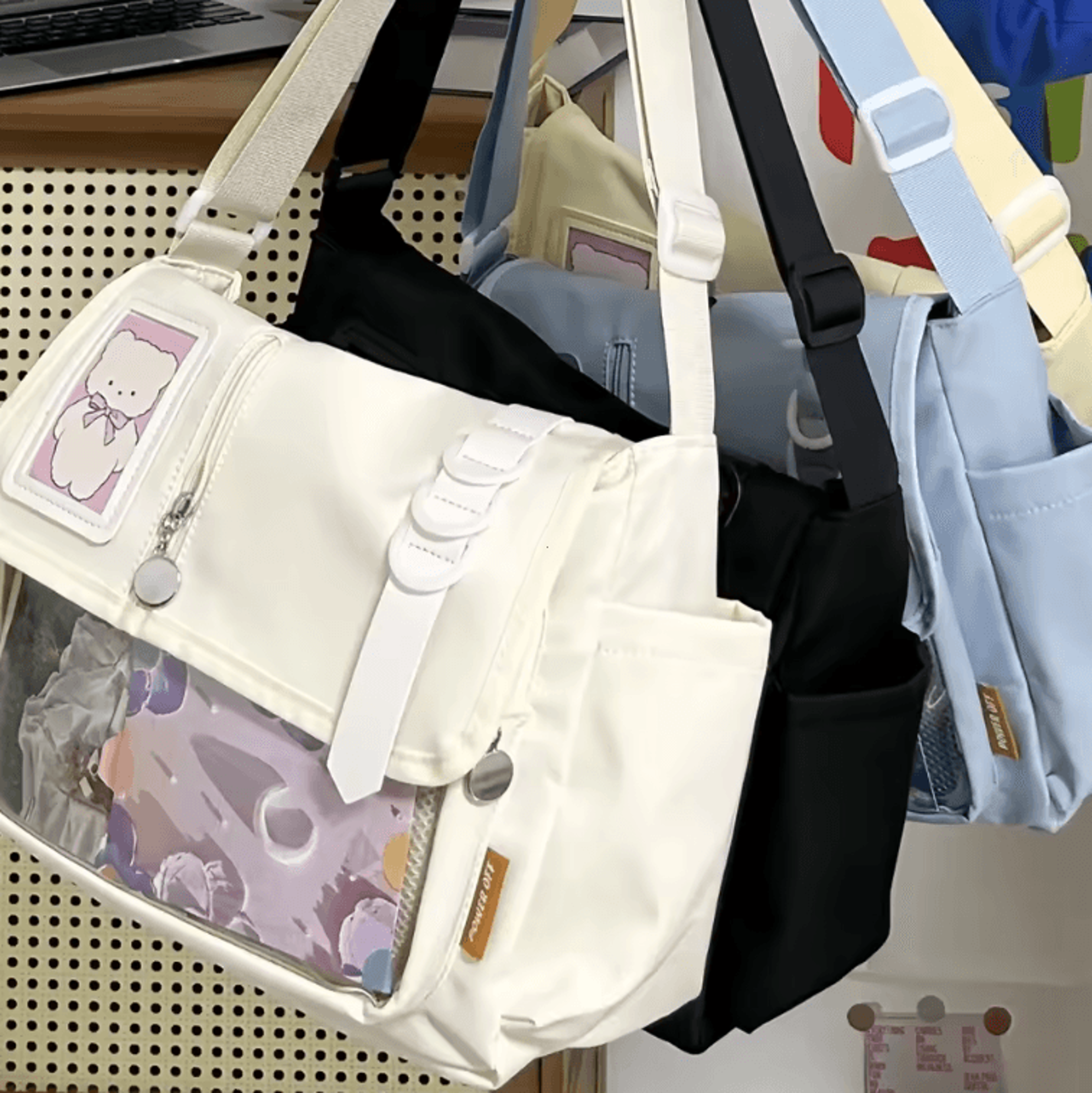 y2k japanese harajuku transparent itabag crossbody school bag with diy badge display