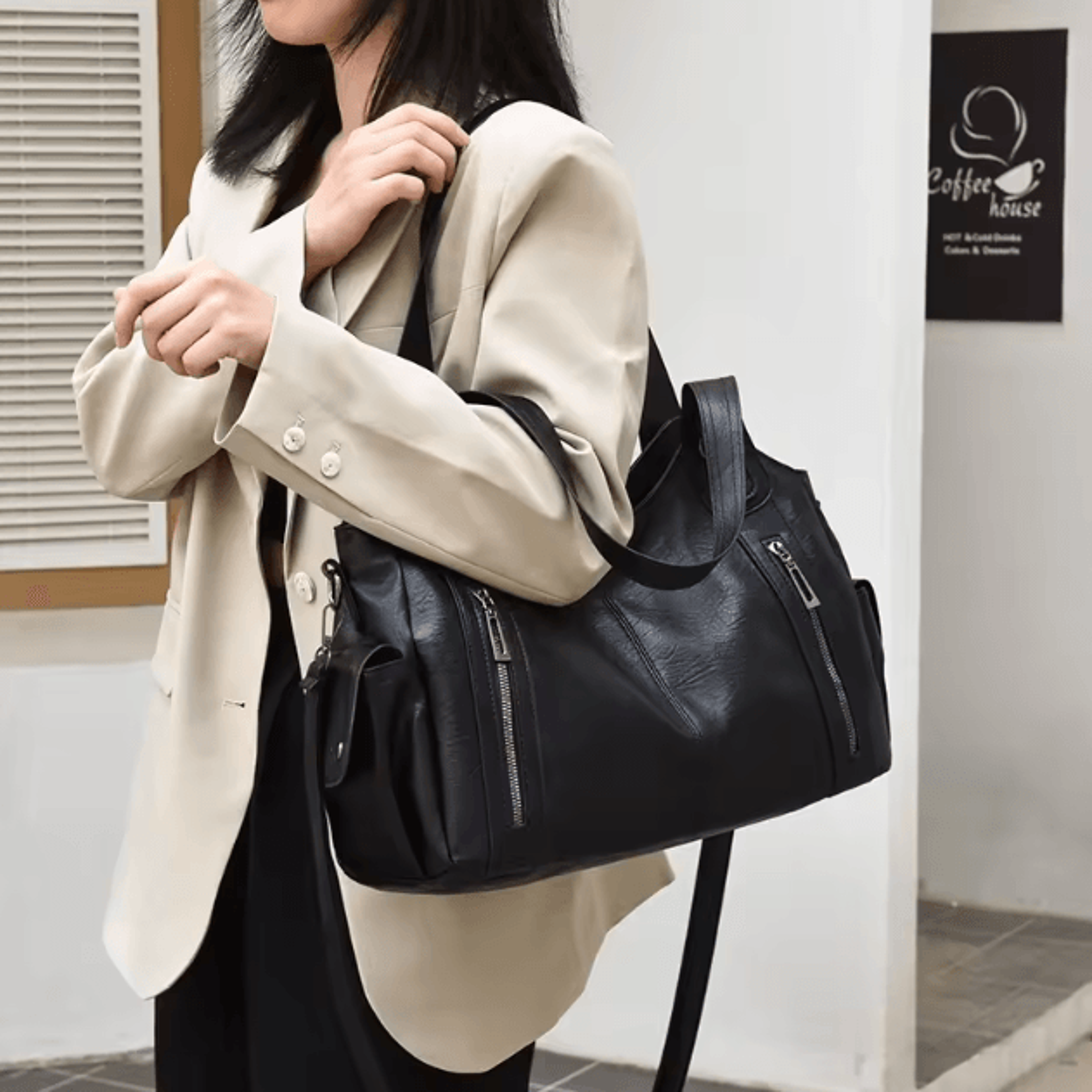 pu shoulder bag for women daily commuter handbag zipper closure everyday tote
