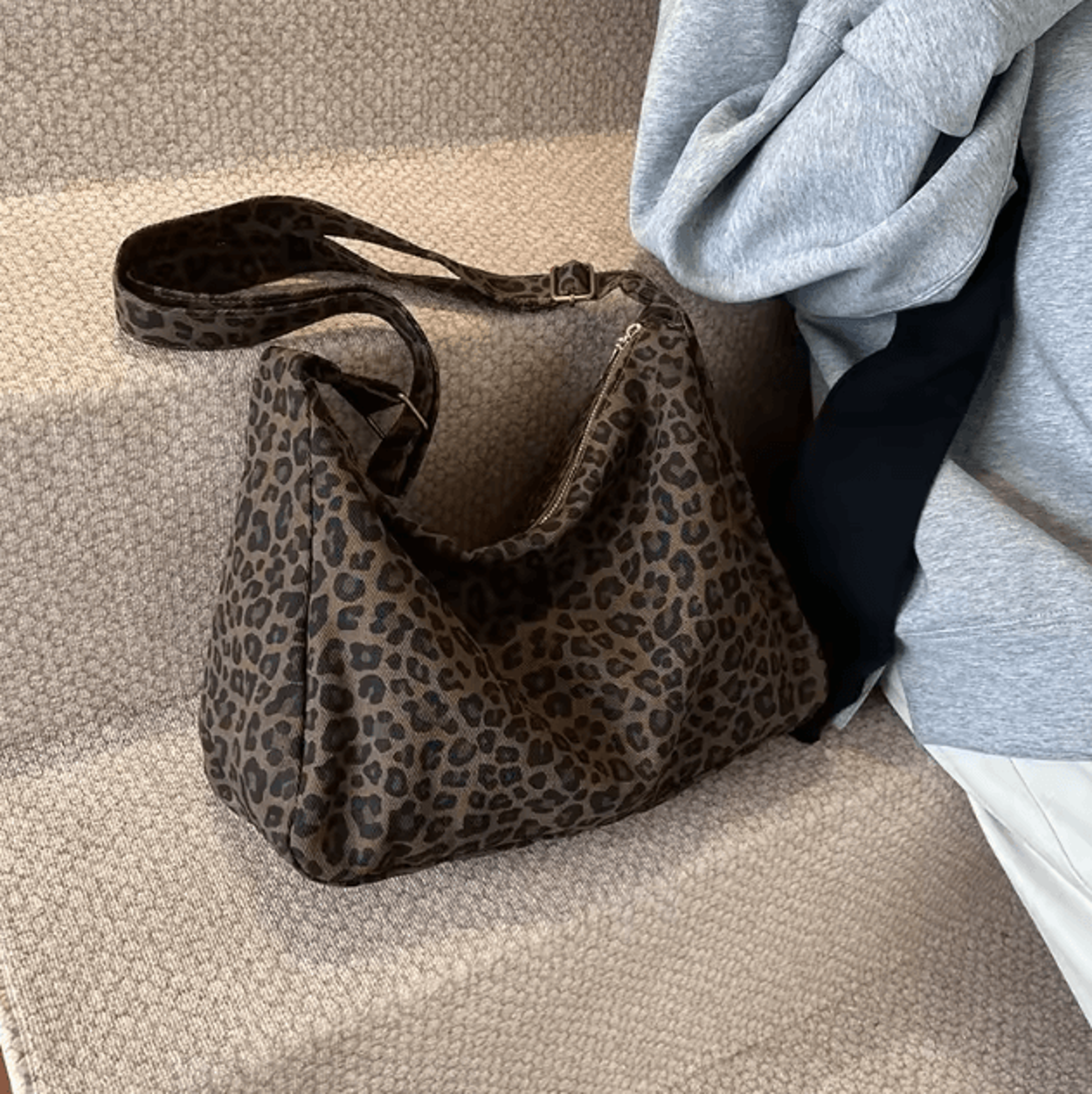 leopard print shoulder bag large capacity soft textile crossbody tote for women
