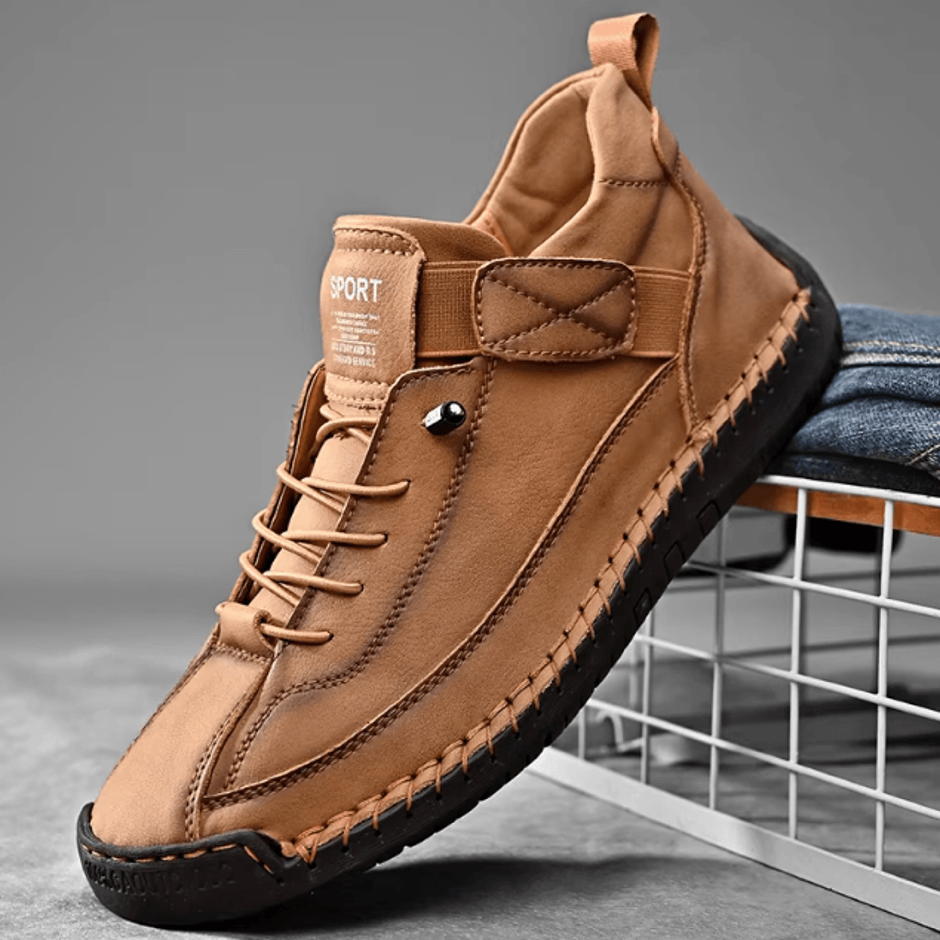 mens genuine leather handmade casual slip on loafers breathable flats plus size