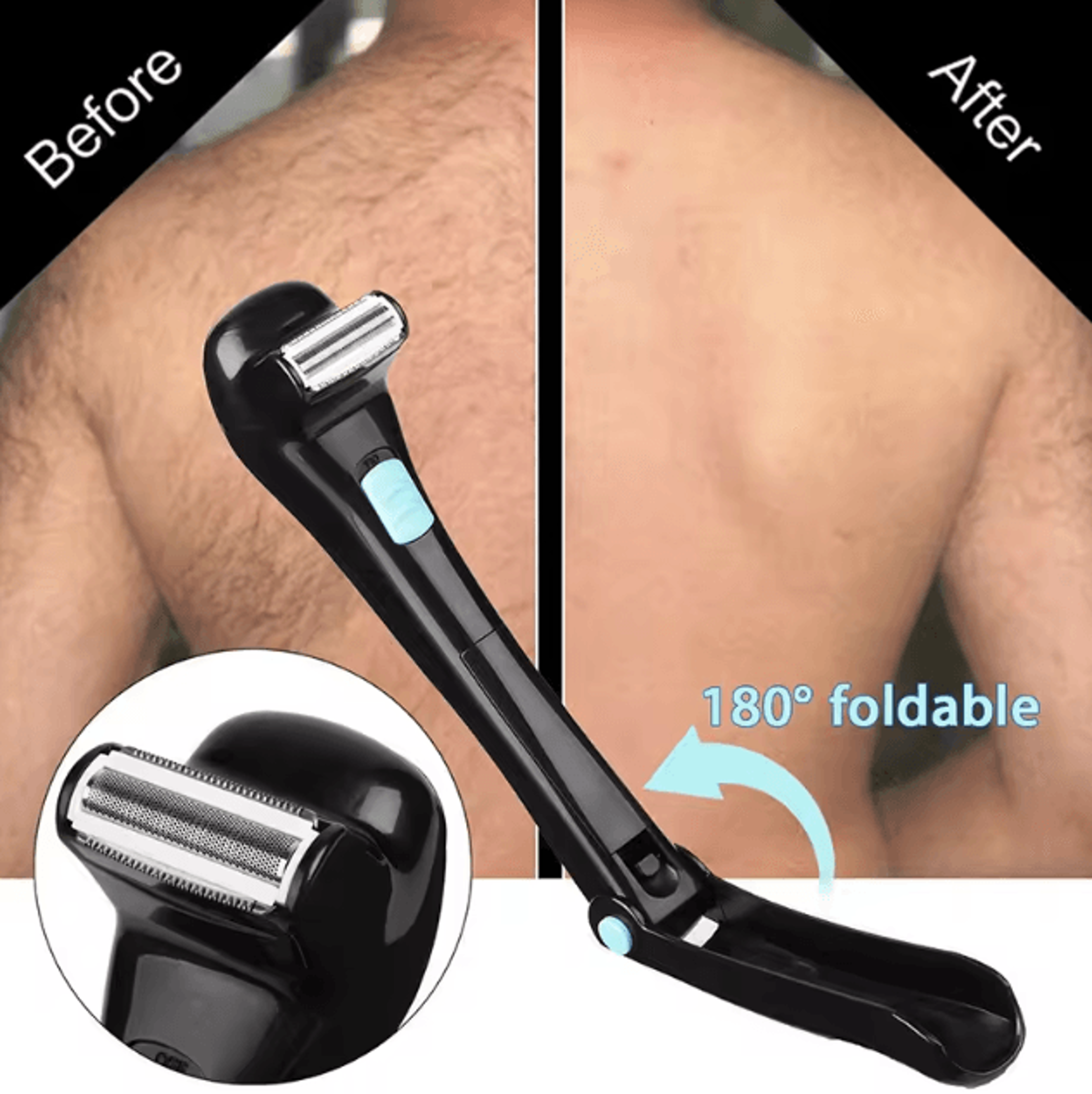 foldable back hair shaver long handle body grooming tool for men and women