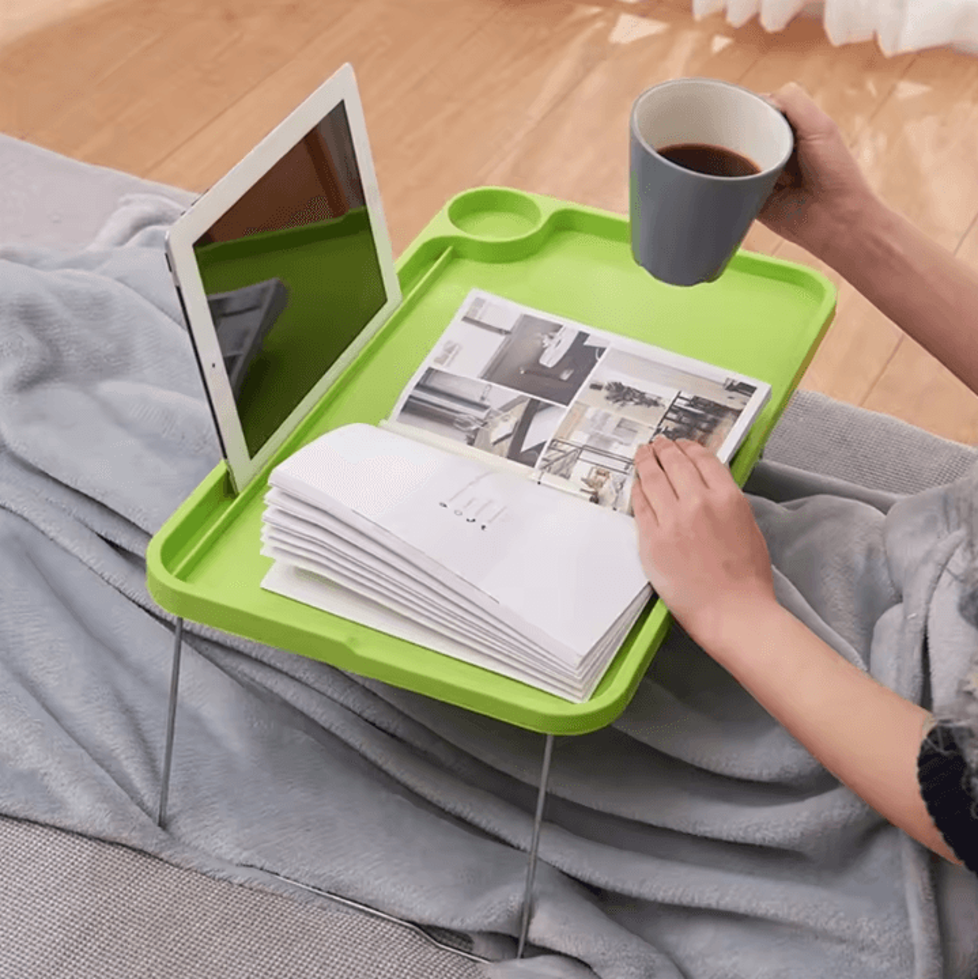 foldable laptop bed table portable multi-function stable tray table with cup slots
