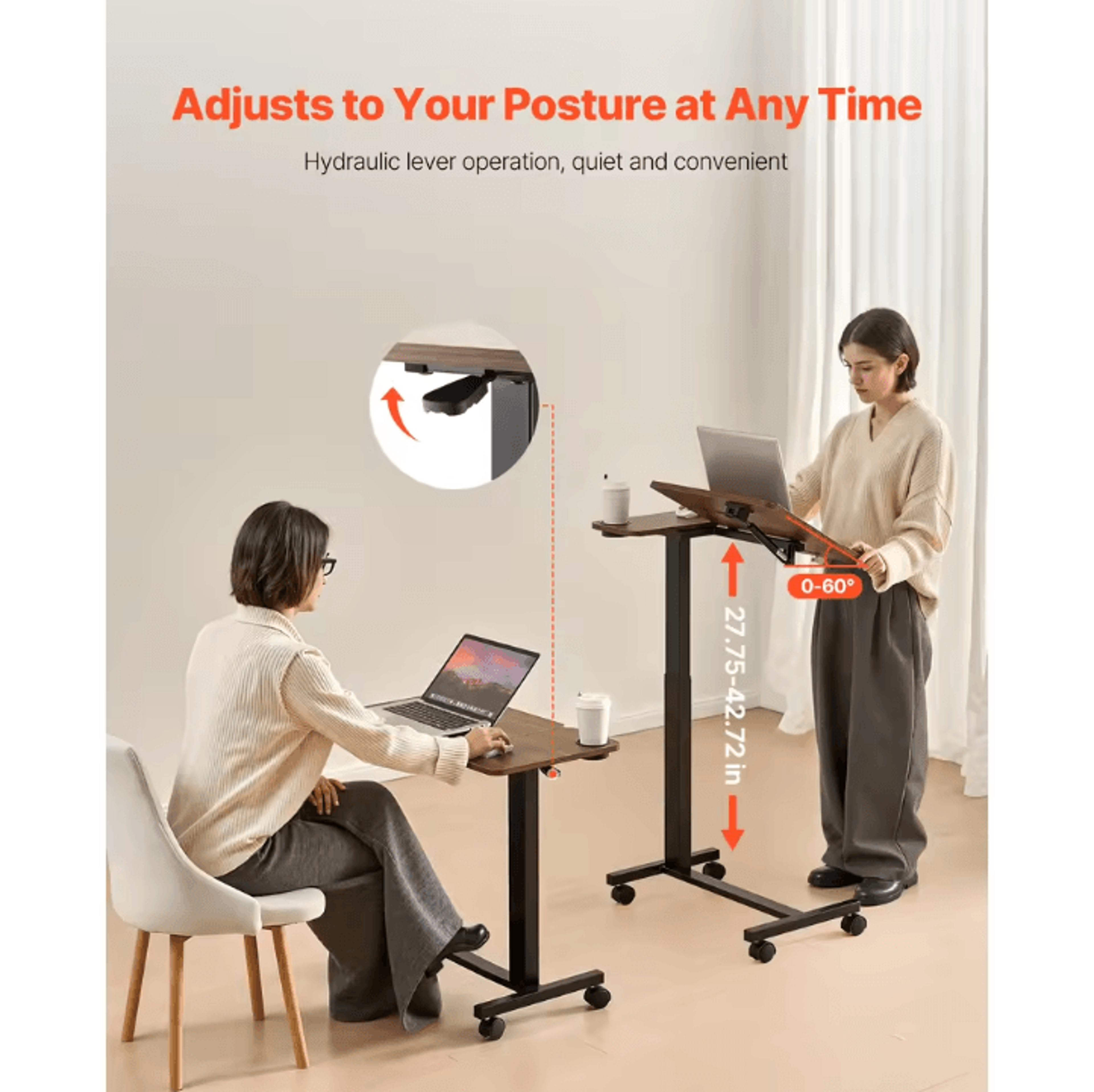 mobile overbed table adjustable laptop desk with swivel casters for home office and study