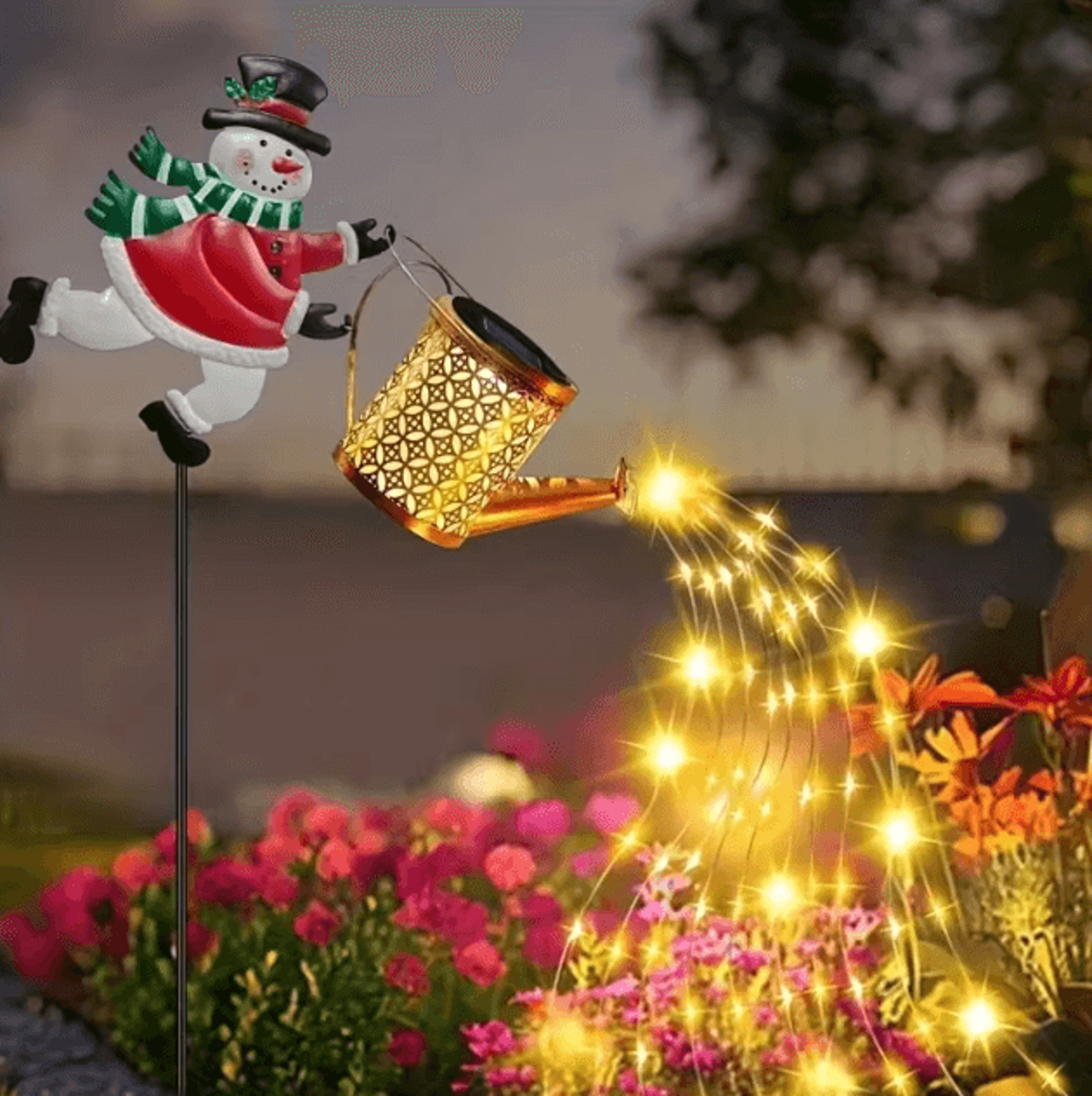 solar snowman kettle outdoor garden lights hanging led santa claus watering can light solar light for yard lawn