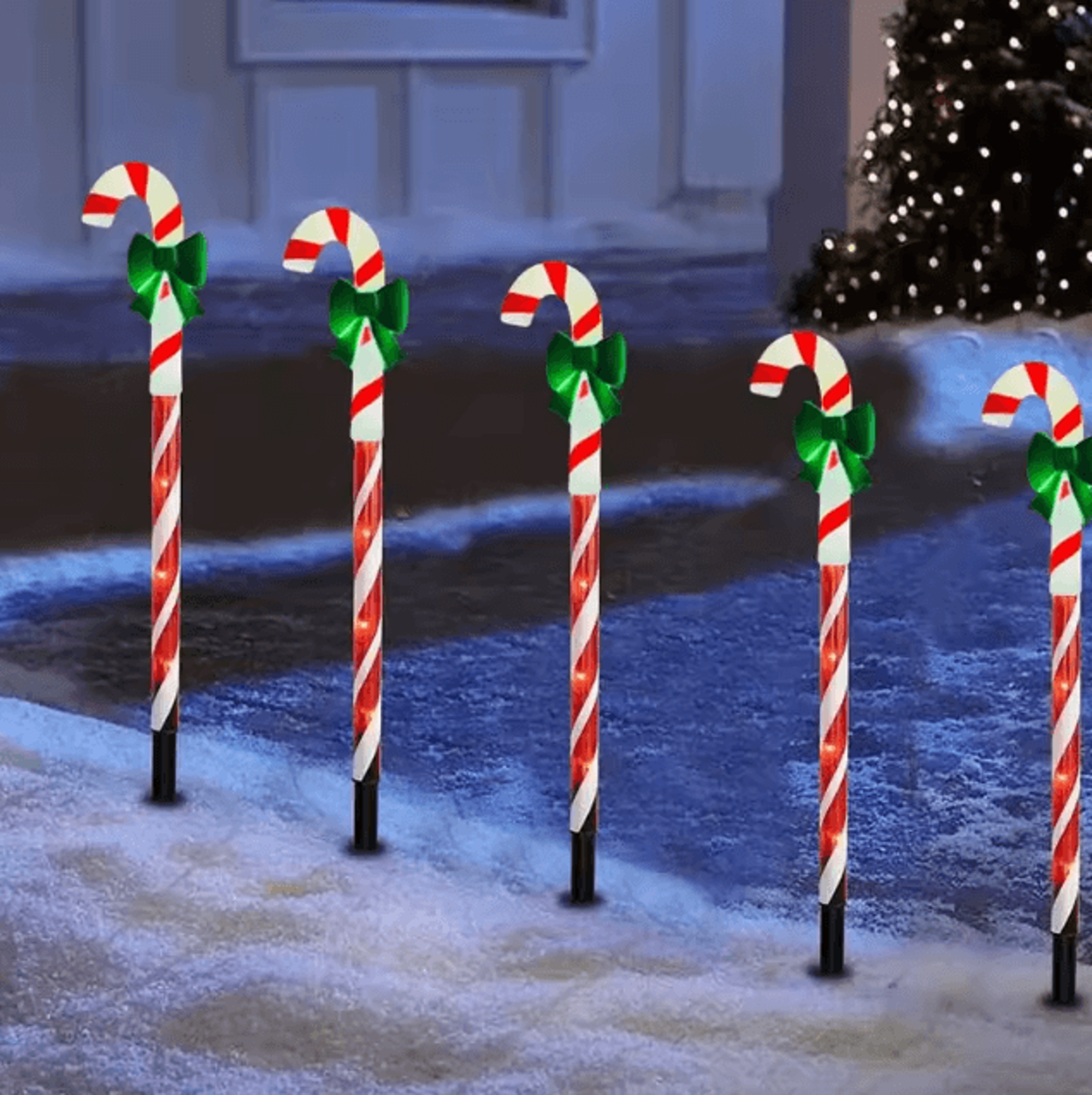 solar christmas candy cane pathway lights – 5-pack outdoor yard & lawn decor
