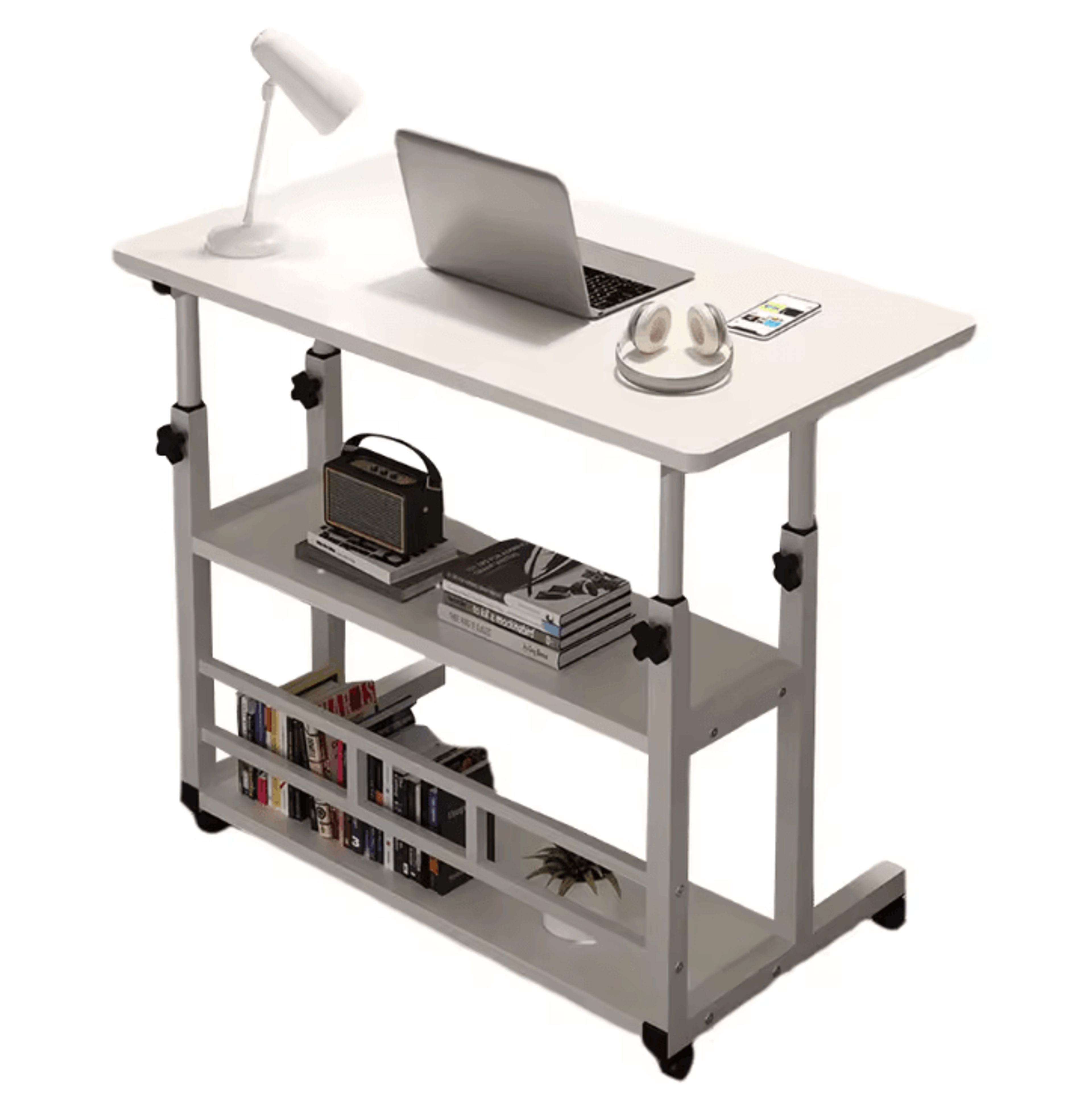 mobile height adjustable swivel wheel desk – rolling laptop & bedside workstation