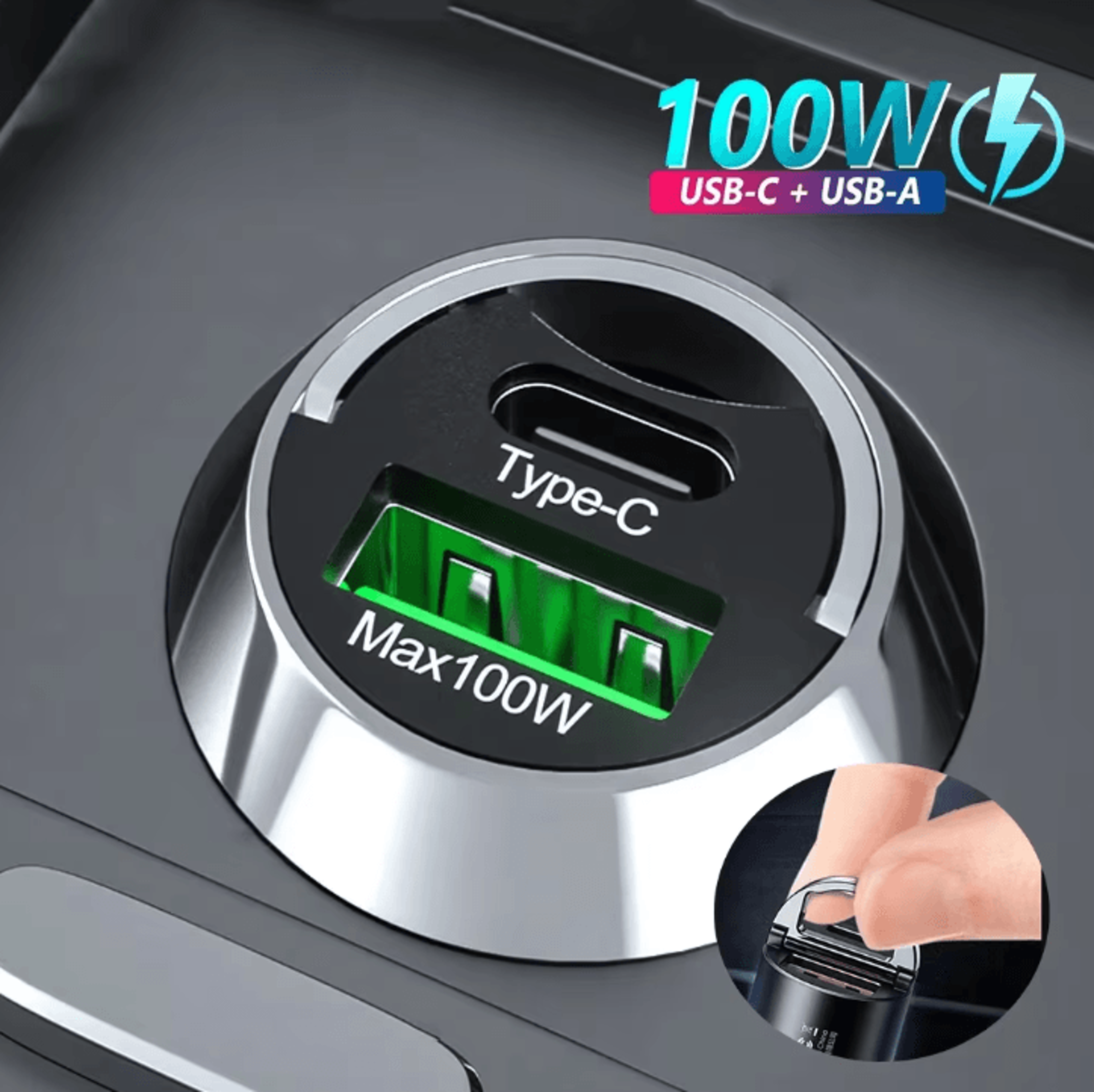 100w fast charging usb car charger type c adapter for iphone xiaomi samsung