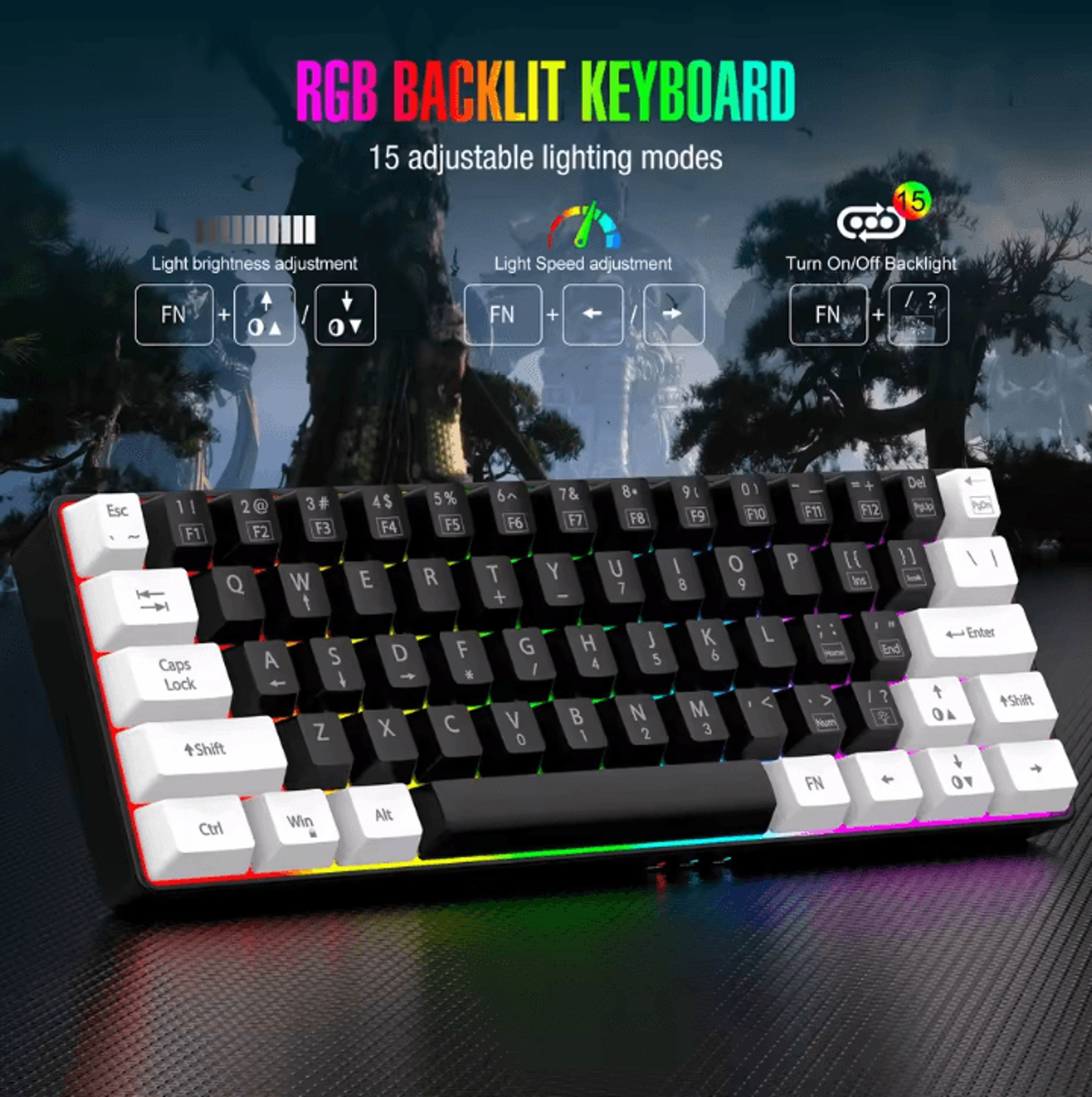 60% wired rgb backlit gaming keyboard waterproof portable for pc and mac