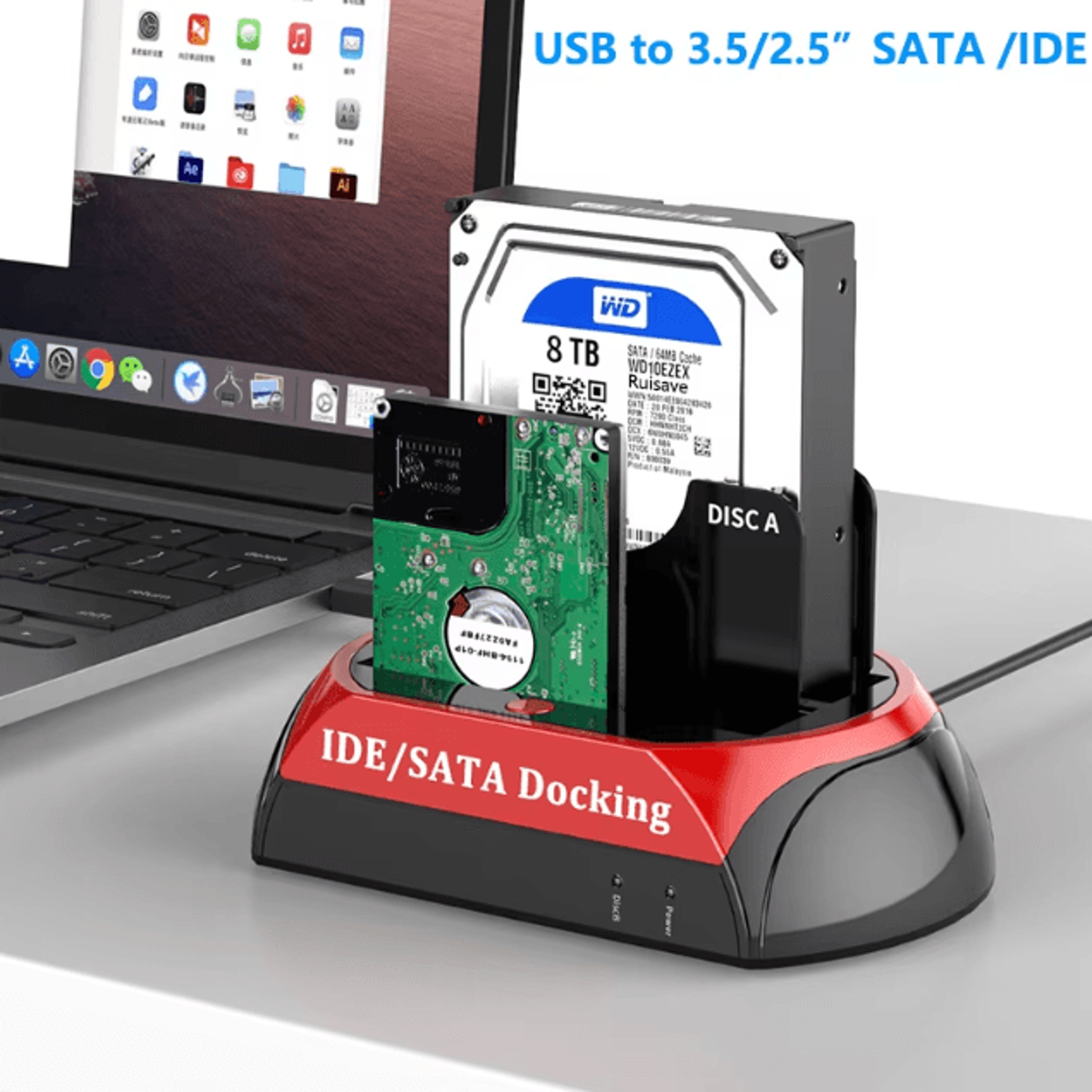 usb to sata ide dual bay hard drive docking station for 2.5 and 3.5 inch drives