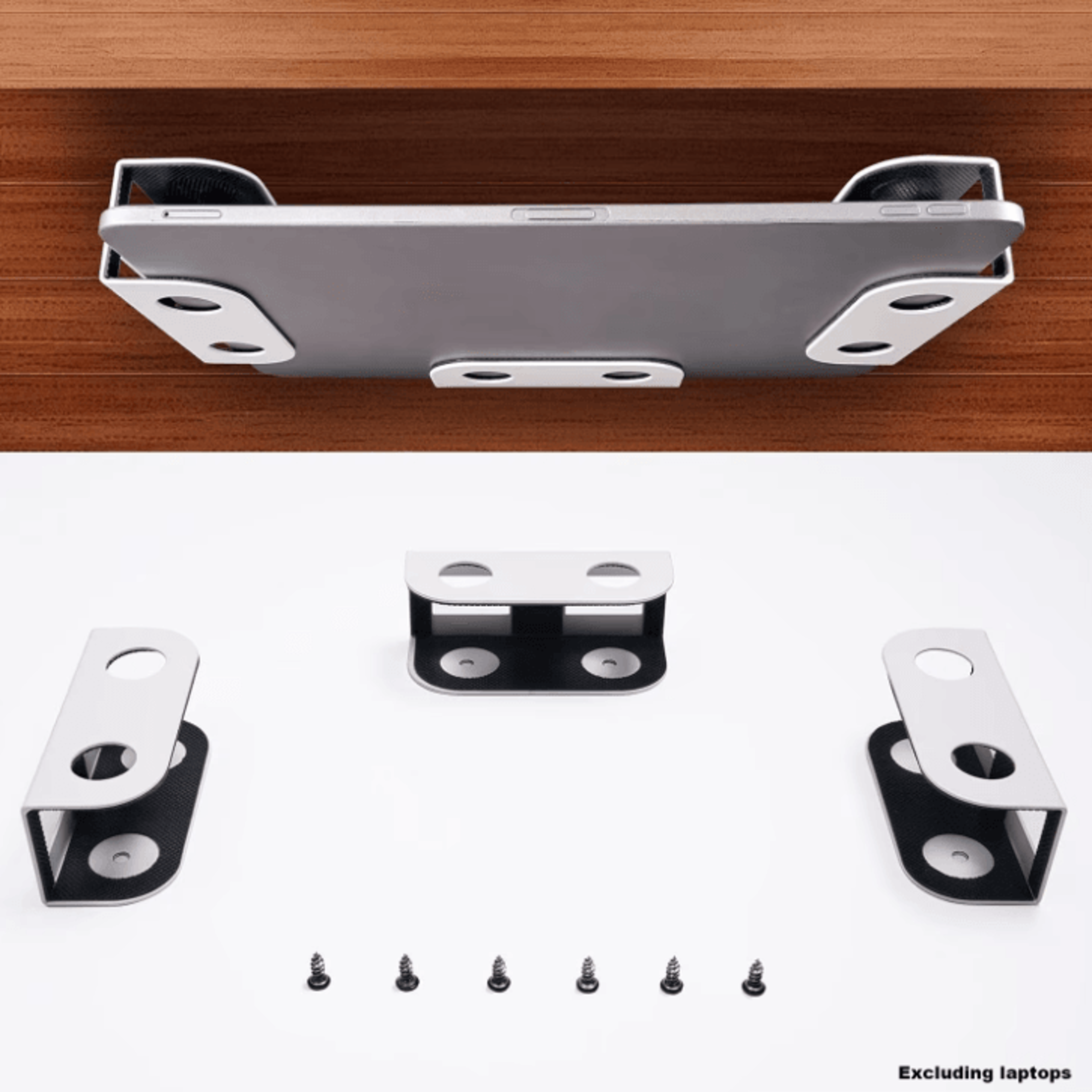under desk metal laptop mount shelf holder with anti-scratch silicone for mac mini macbook keyboard
