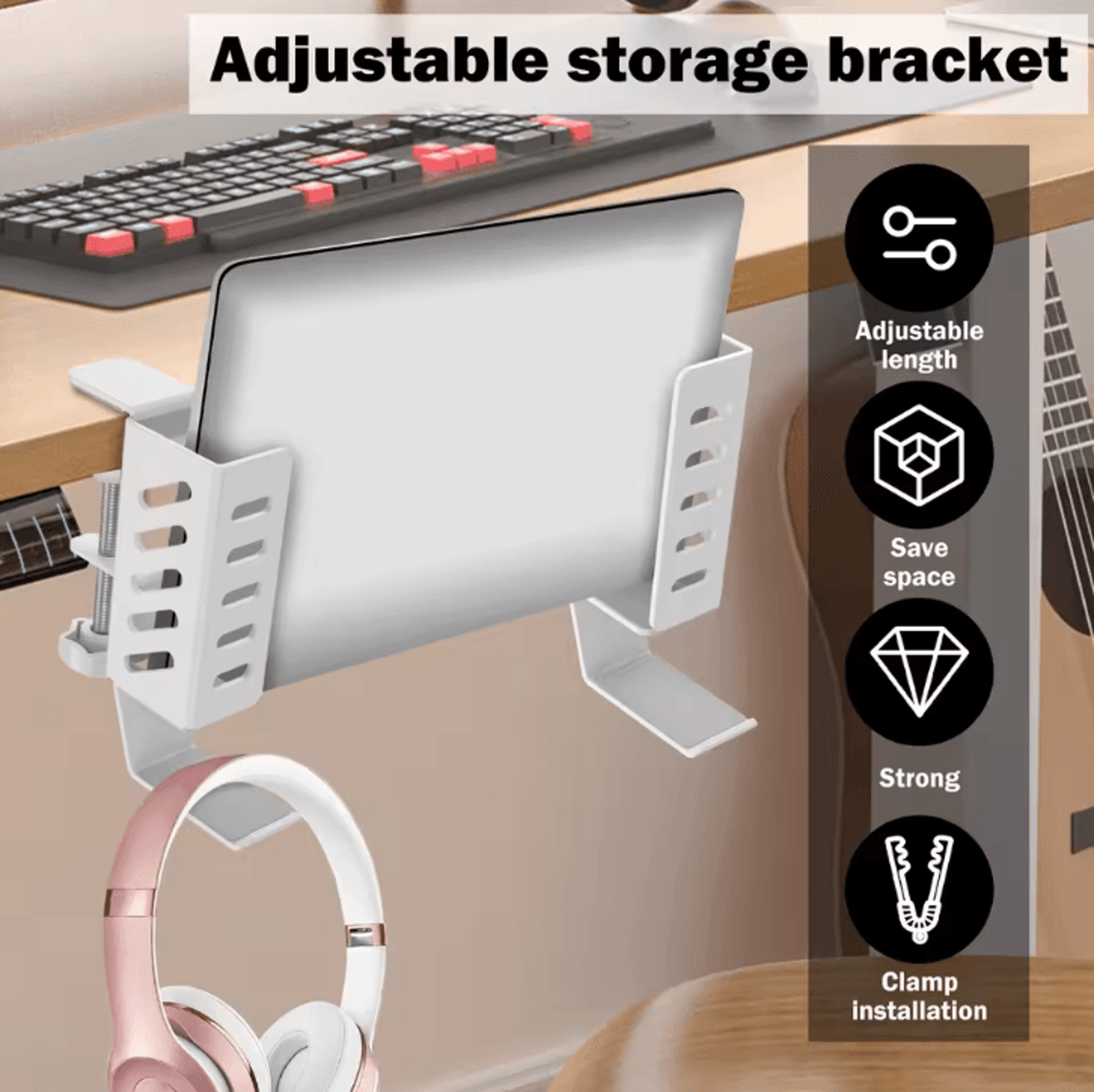 2pcs adjustable hanging laptop holder clamp on desk space-saving mount for home and office