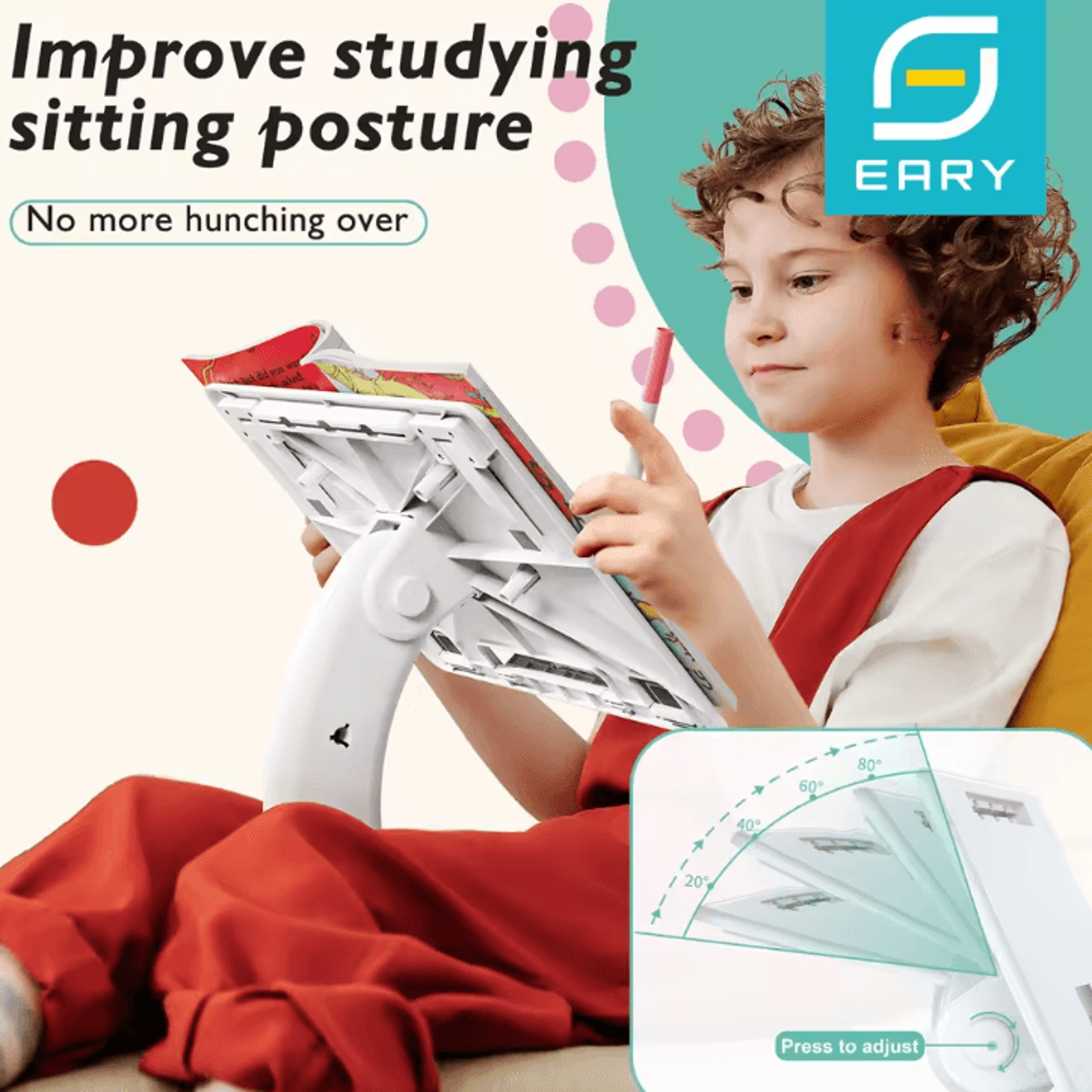 eary book and laptop holder stand with stable base and elastic page clips