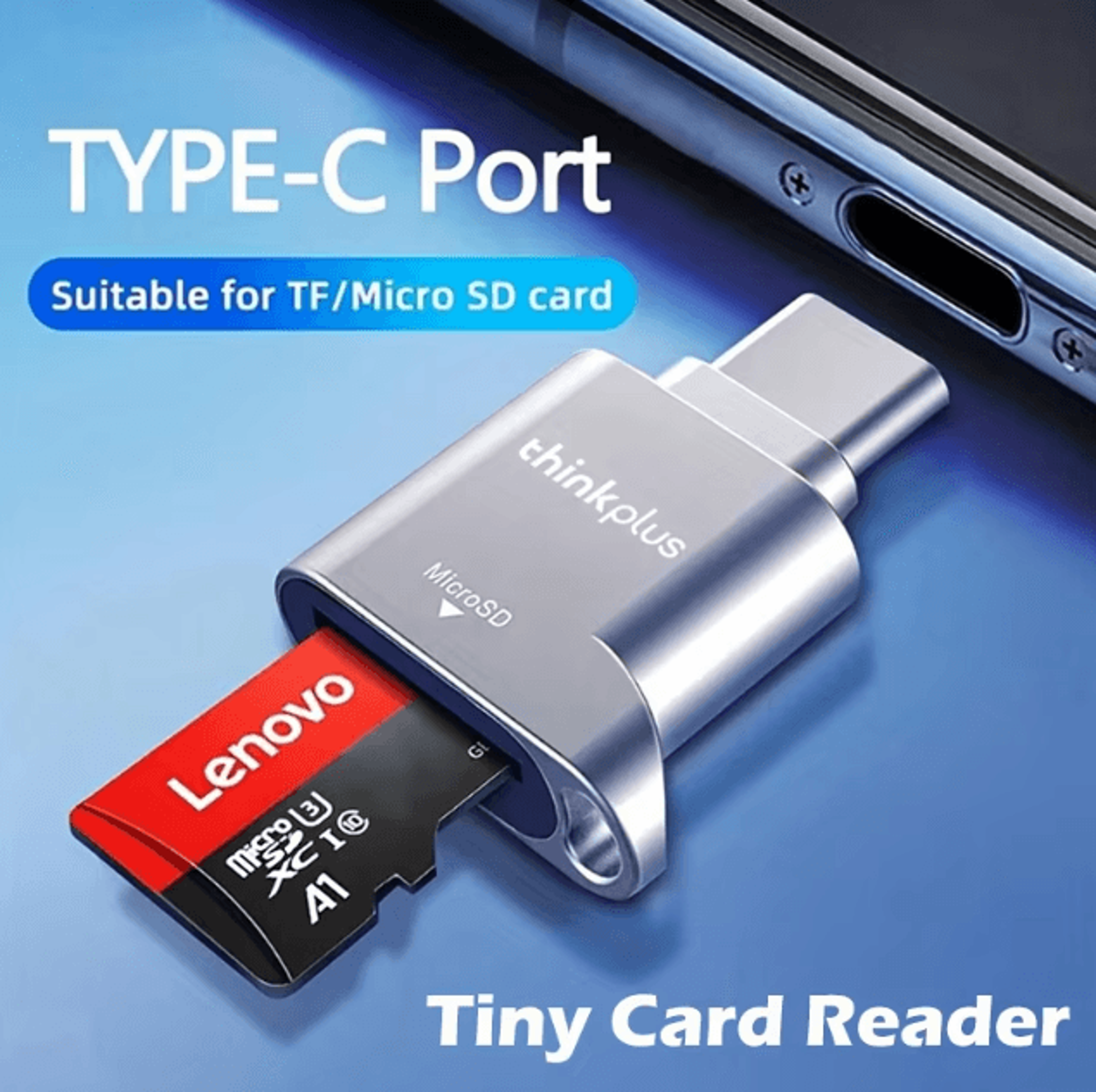 lenovo thinkplus usb c type-c metal tf card reader adapter for micro sd memory cards