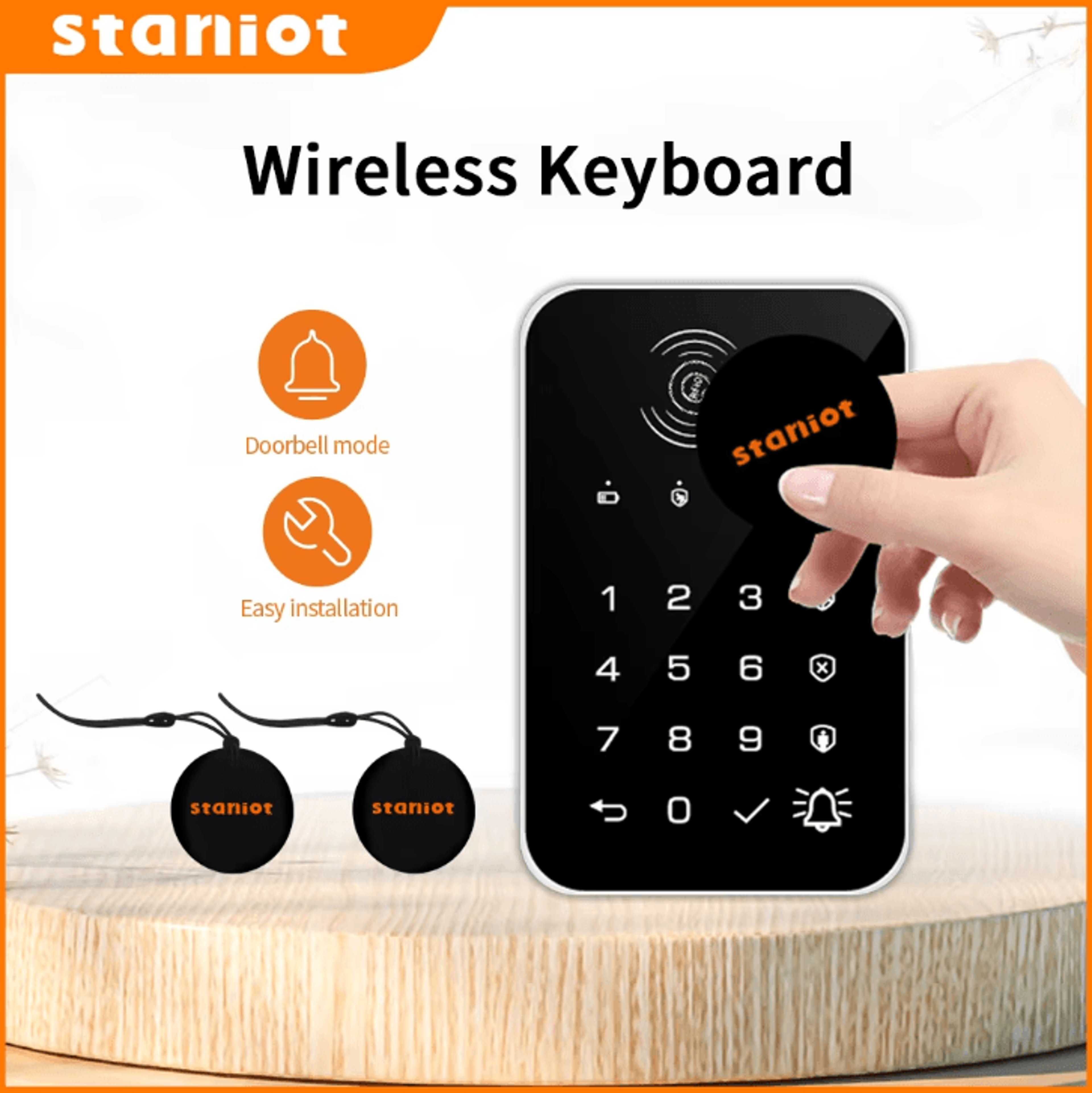 staniot 433mhz wireless touch keyboard with rfid cards for smart home alarm system