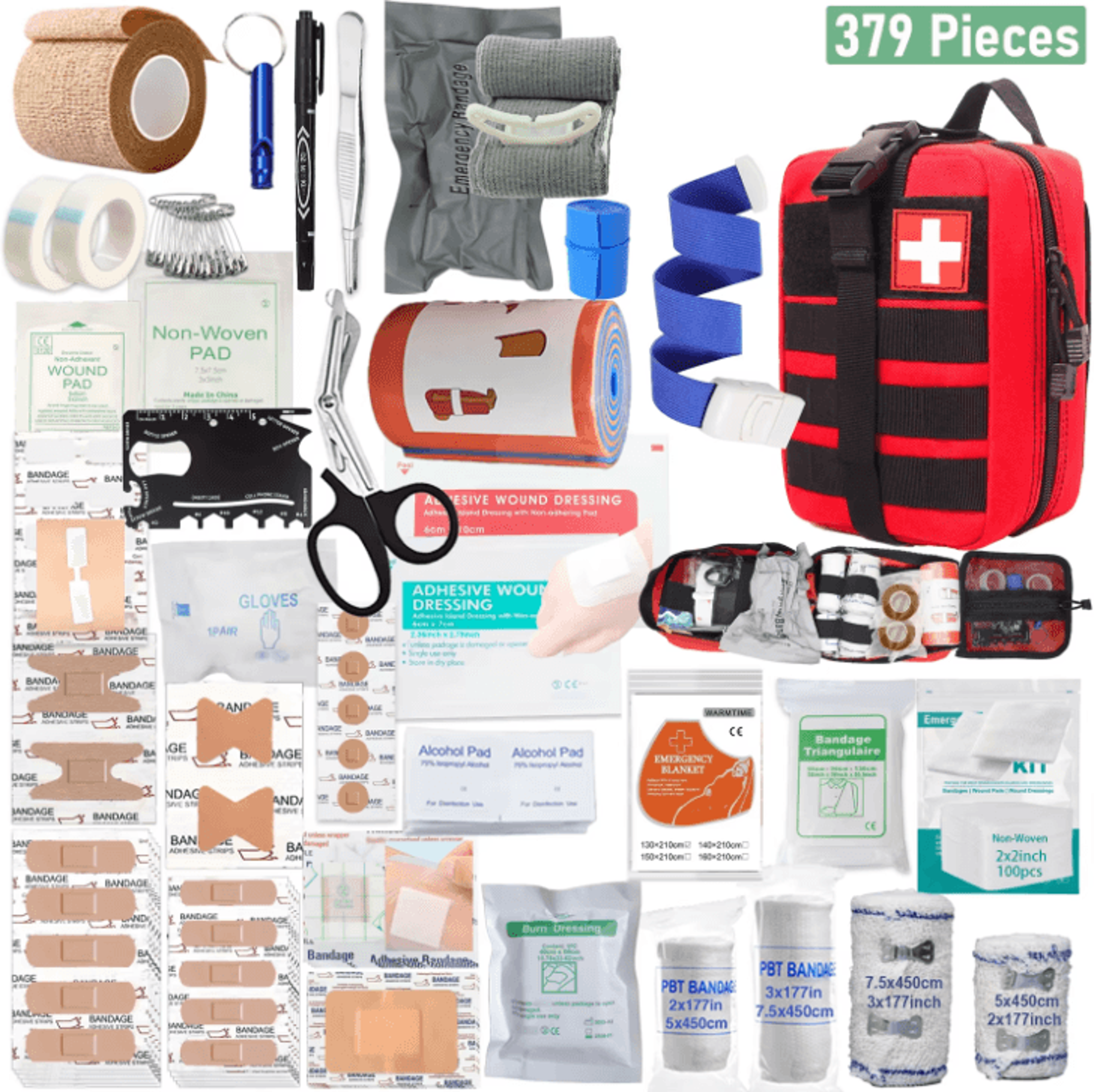 379-piece ultimate first aid kit – portable emergency survival bag for home, outdoor, & travel
