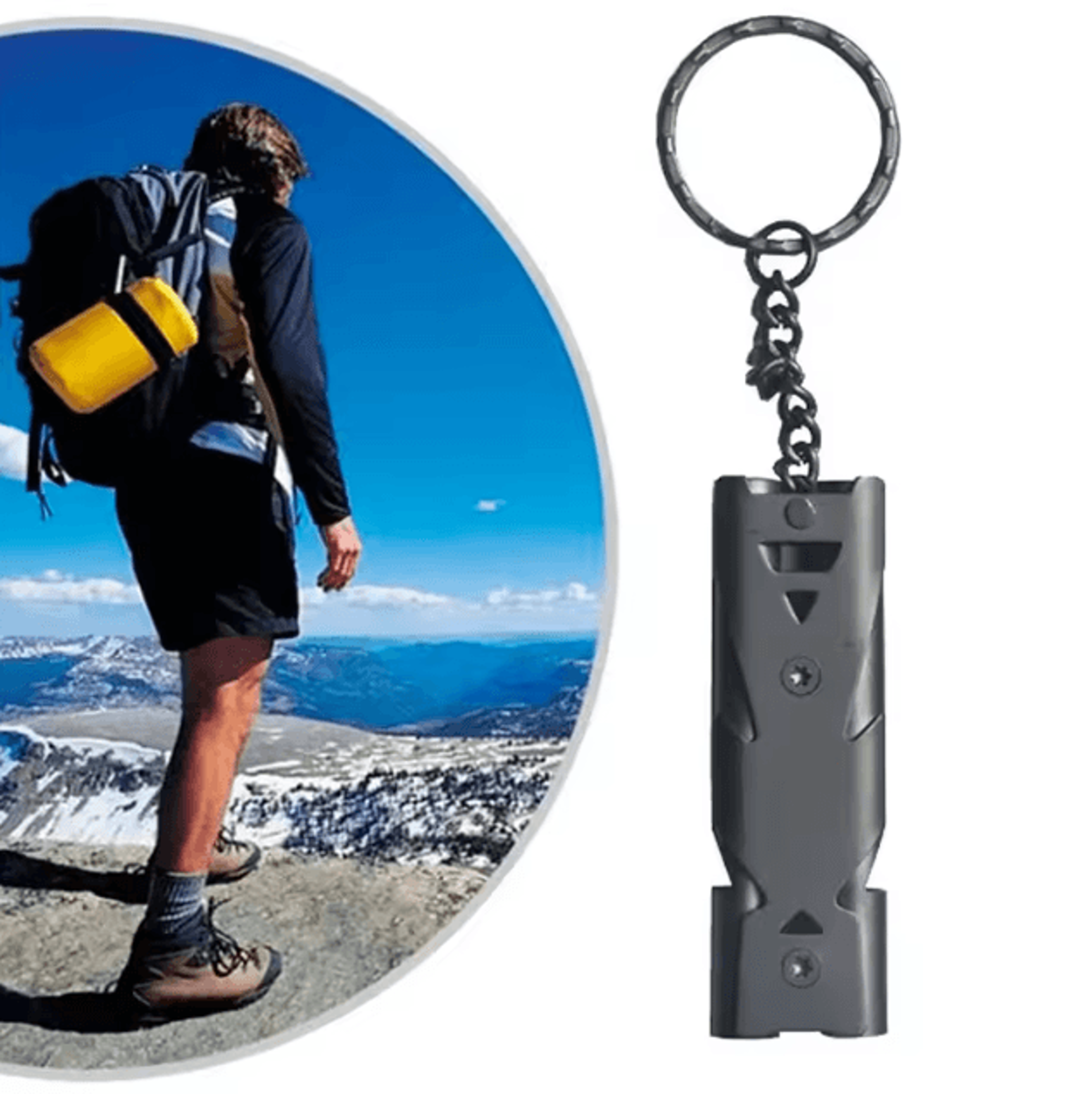 emergency sos double tube whistle keychain – lifesaving survival whistle for outdoor, hiking & camping