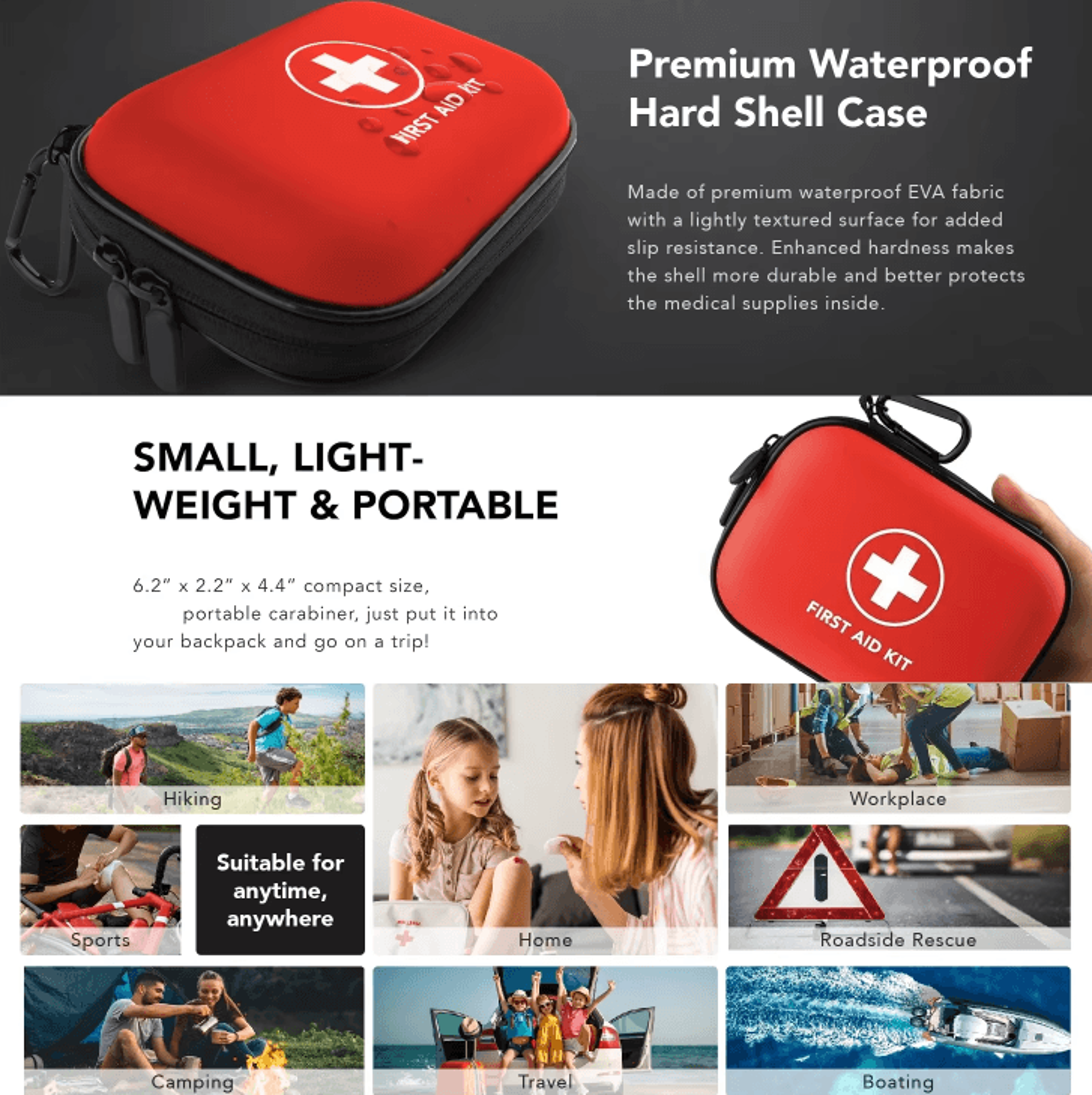 empty medical first aid storage bag – small pu eva portable case for outdoor, travel, camping and survival