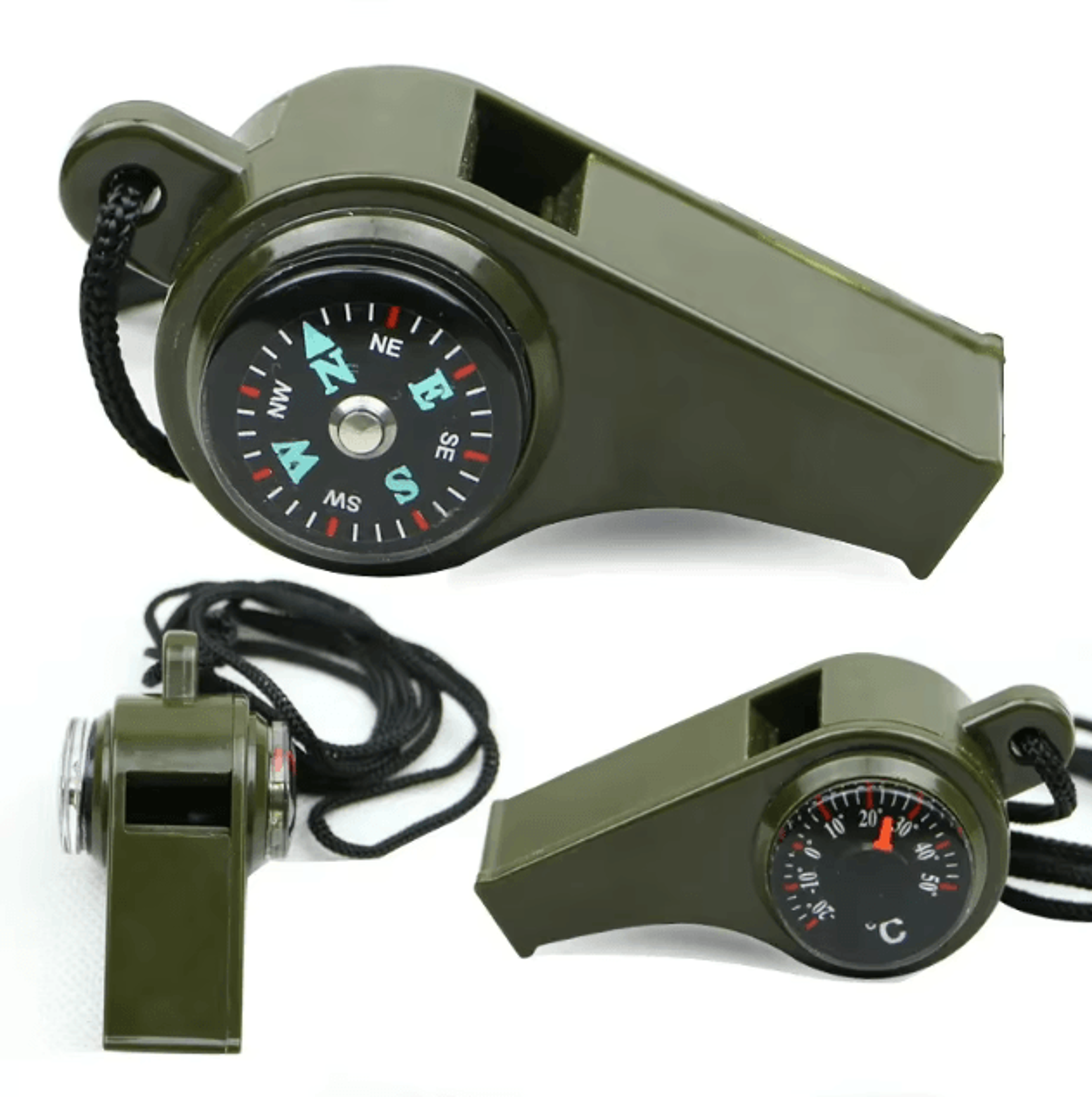 3-in-1 emergency survival whistle – compass, thermometer and outdoor multifunction camping whistle
