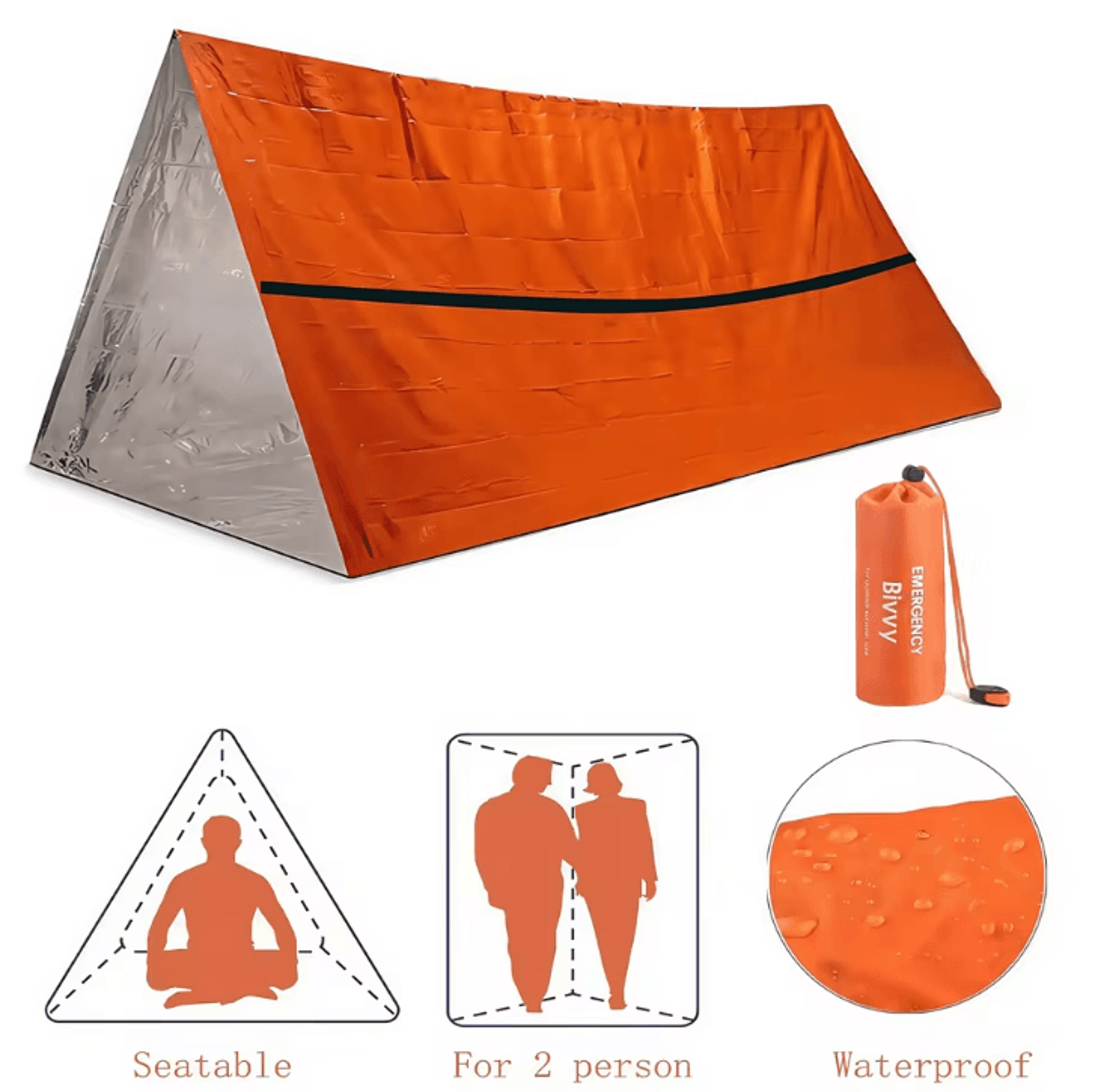 2-person emergency survival shelter tent – waterproof mylar bivy with thermal sleeping bag & sos rescue kit