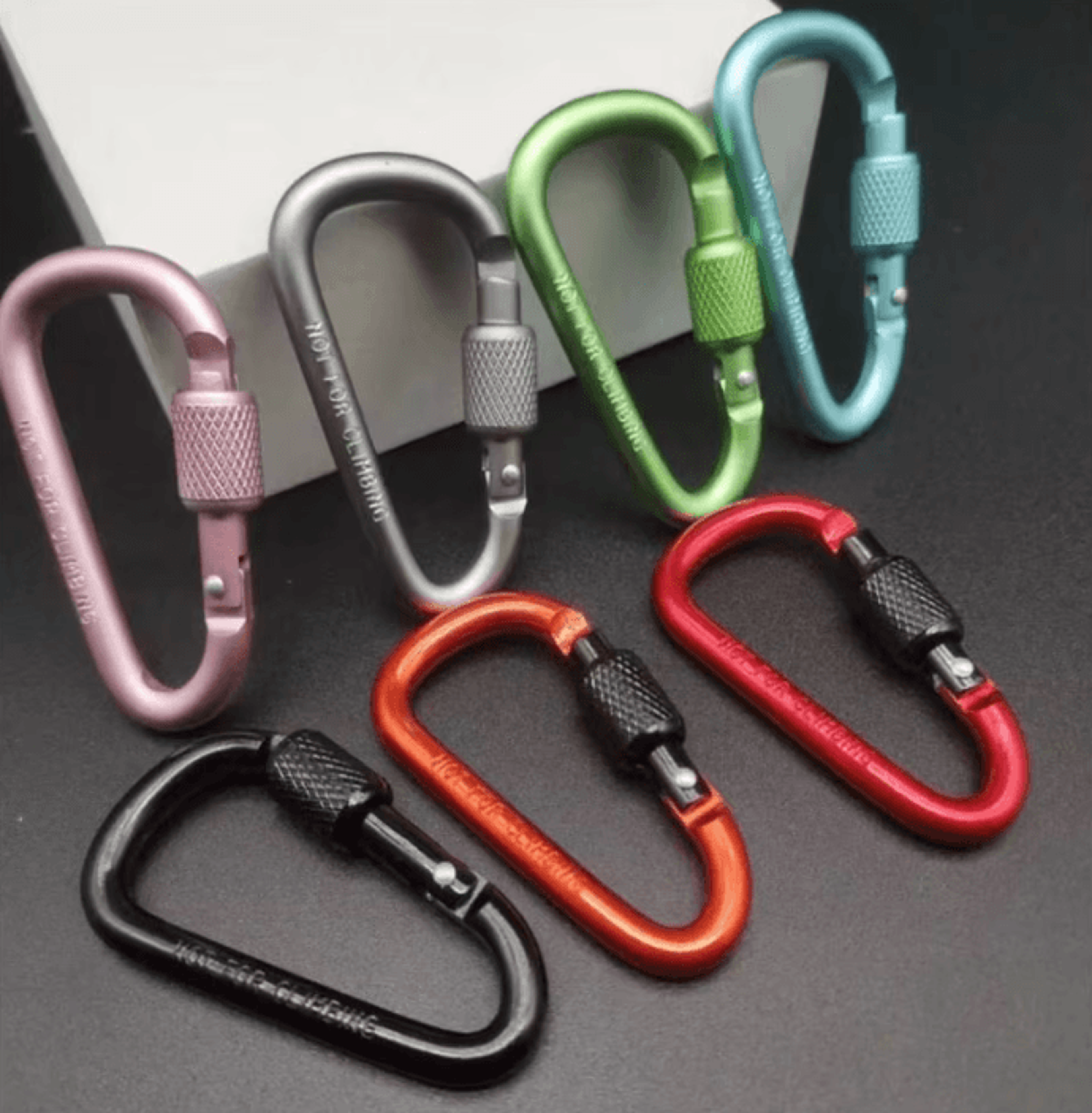 multi-color aluminum carabiner keychain clip – d-shape locking hook for camping, hiking & everyday carry