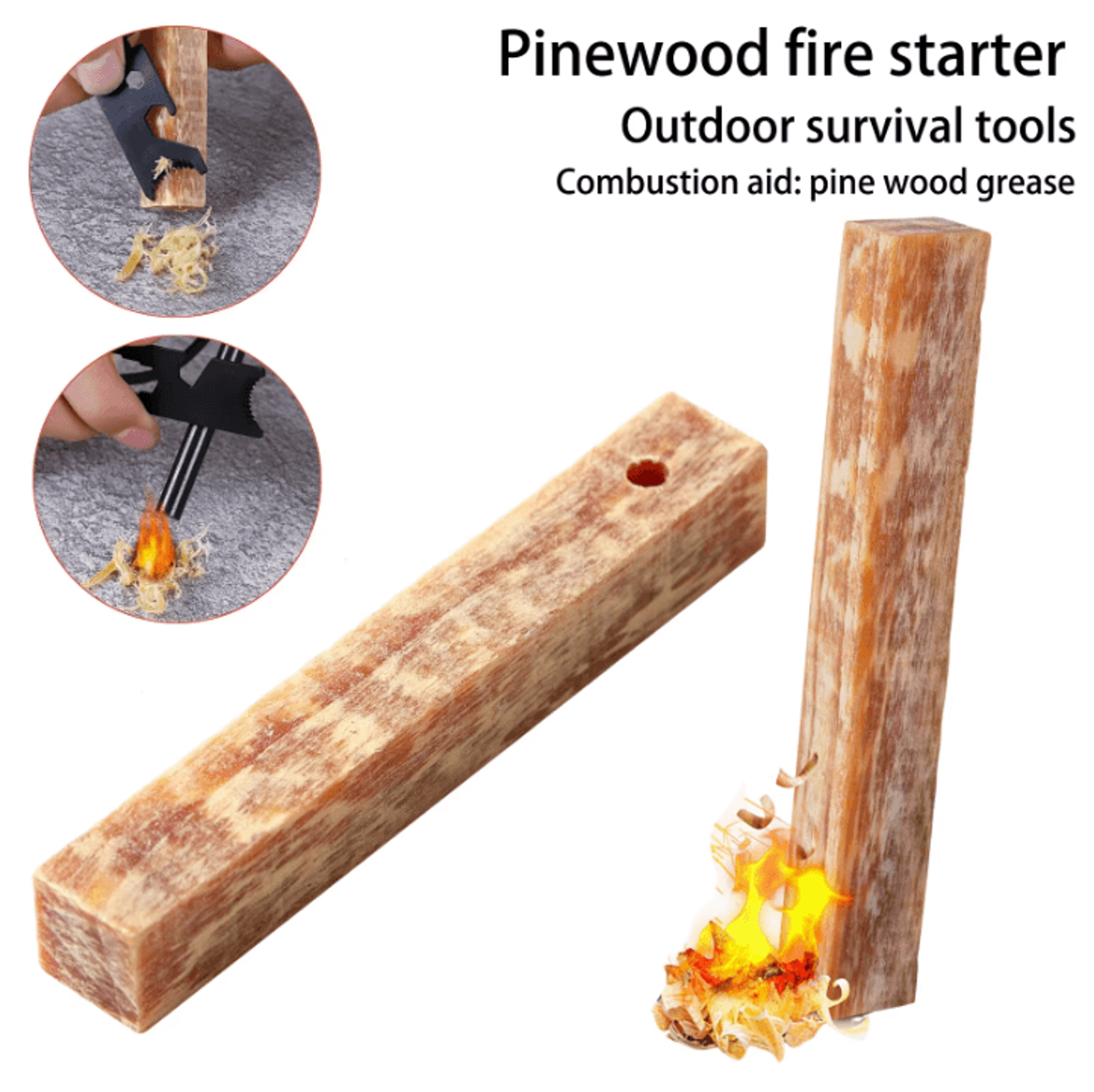 2 piece rafford natural pine wood fire starter matches – outdoor camping survival ignition sticks (2-pack)