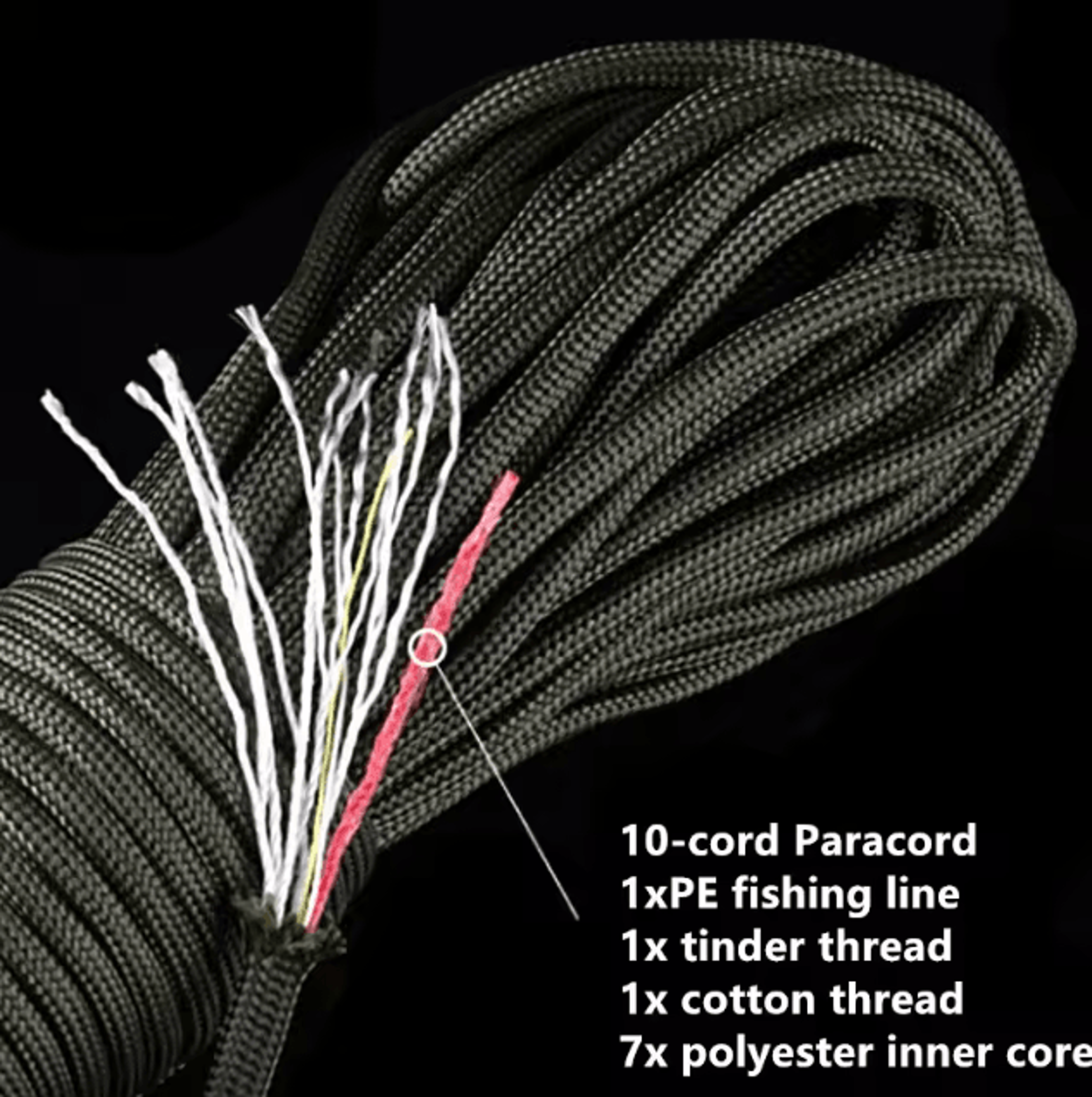 noble eagle 550 10-core paracord – 25ft heavy-duty 550 paracord rope with fire tinder & fishing line for camping