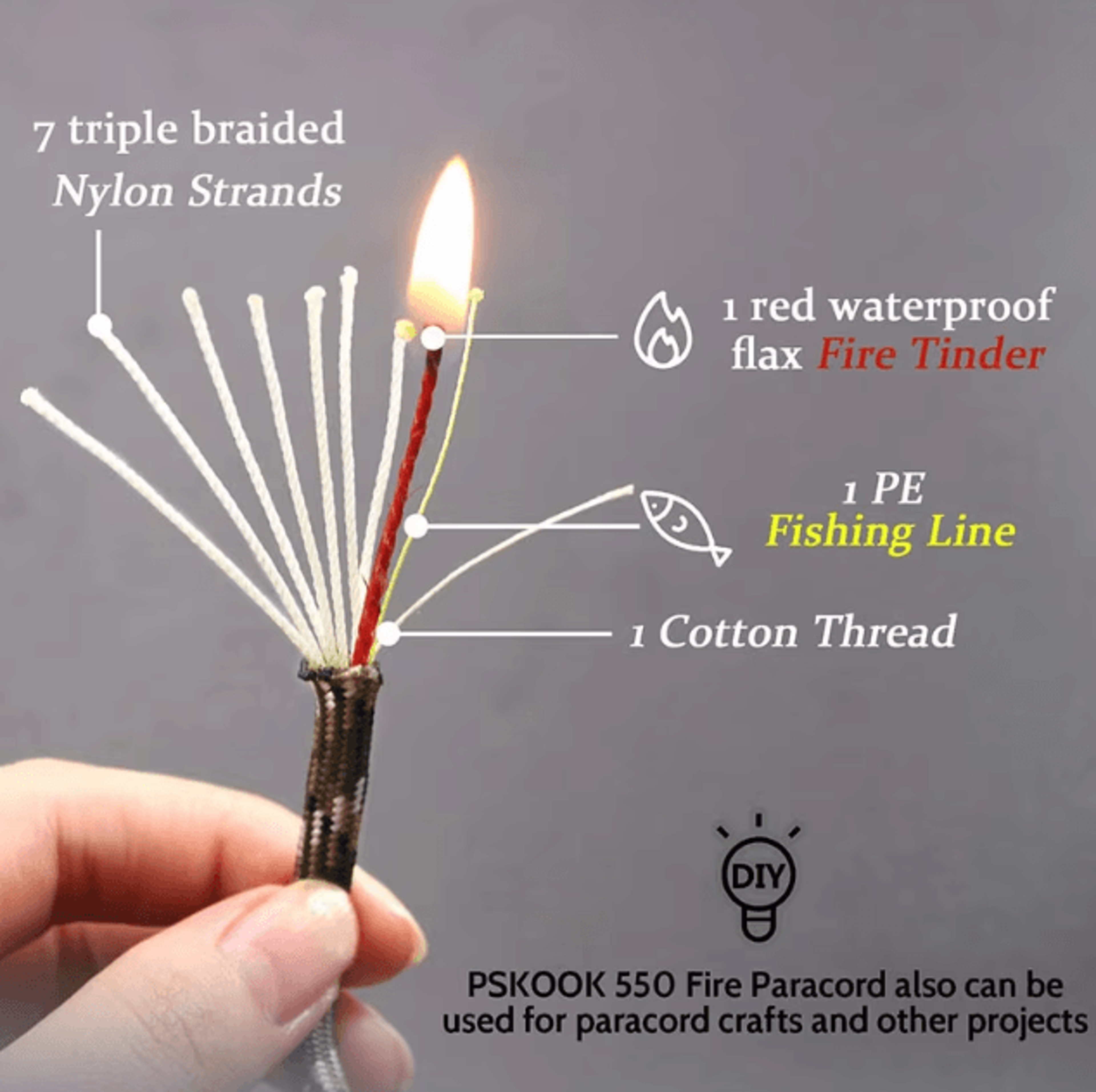 heavy-duty 650 survival paracord – 10-strand multifunctional paracord rope with fishing line & copper wire for camping