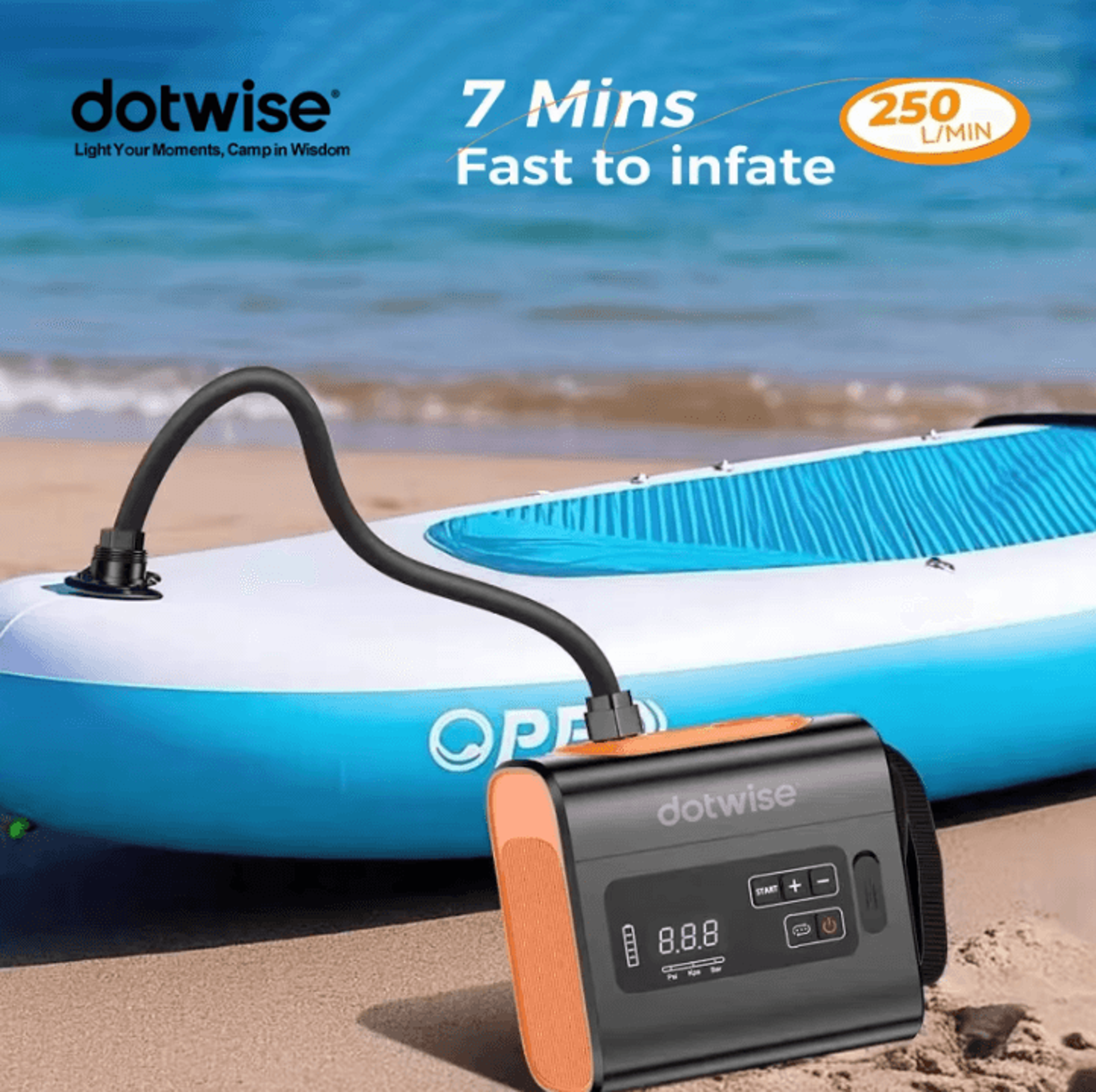 dotwise portable electric air pump 22psi high flow camping air mattress pump wireless outdoor inflator for kayak paddle