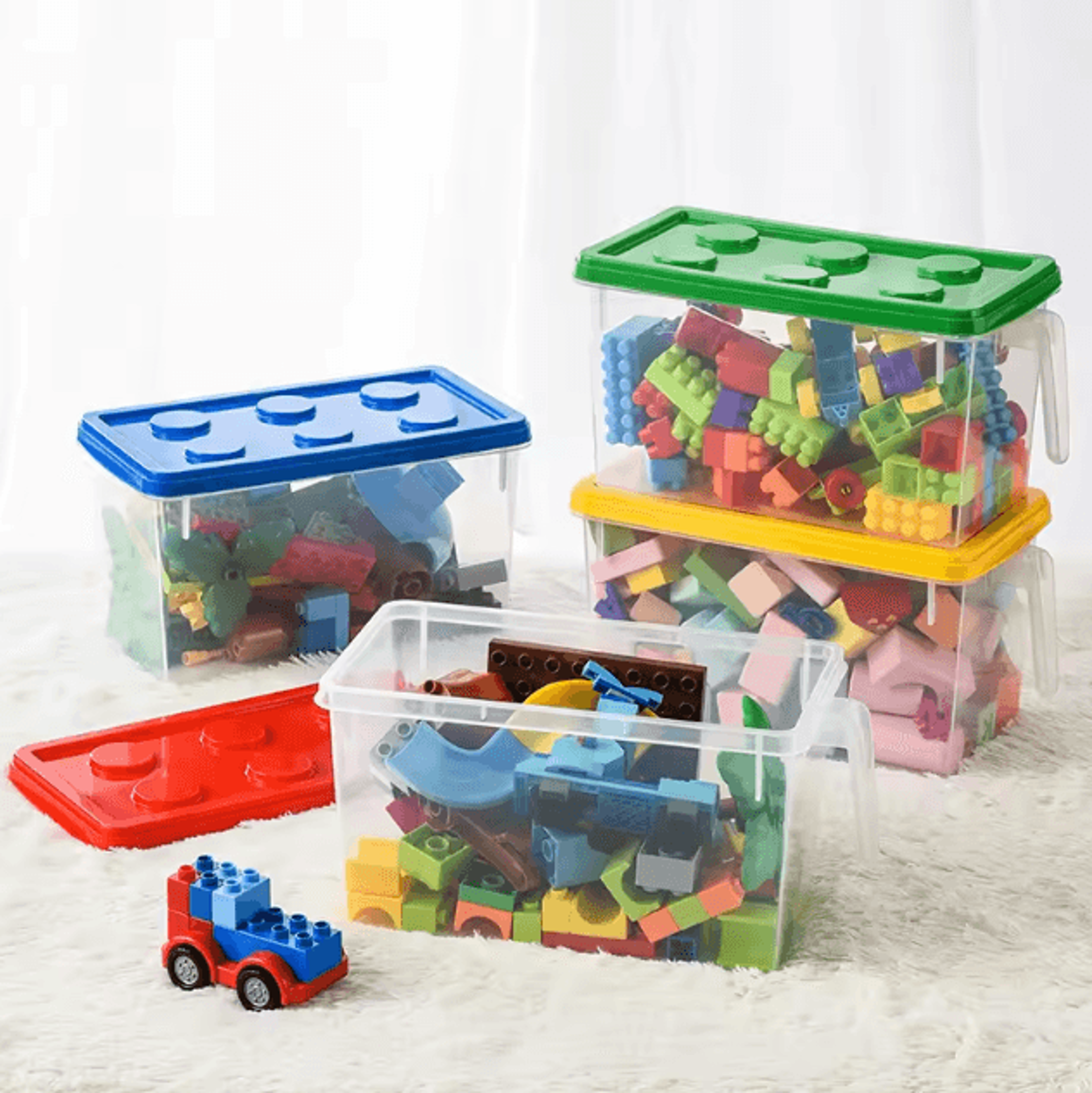 kids building block storage box with handle stackable toy organizer container dustproof block storage case for toys
