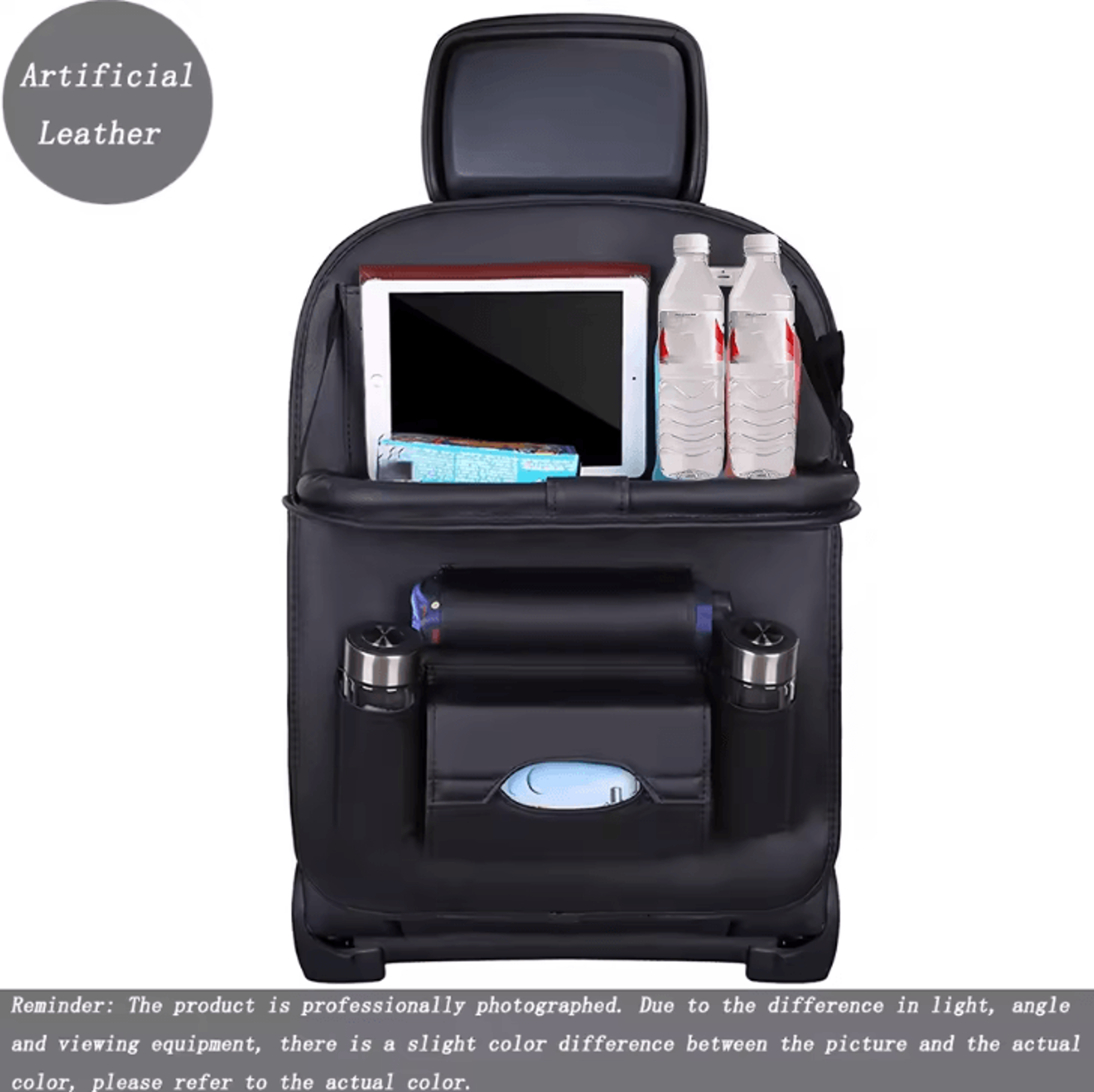 multifunction pu leather car seat back organizer foldable car backseat tray table organizer for snacks toys and travel