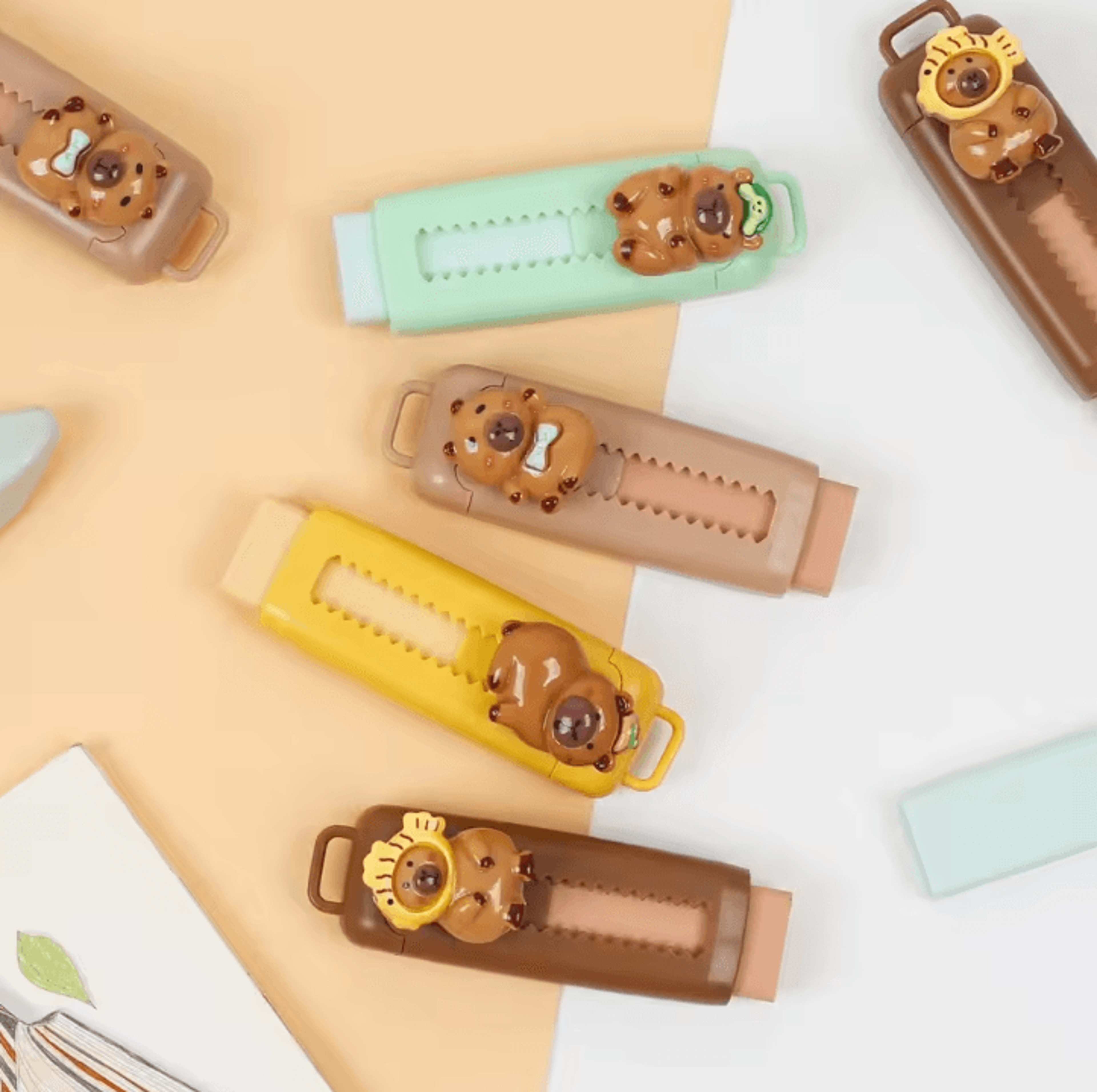 cute capybara retractable eraser set for kids, students & school supplies