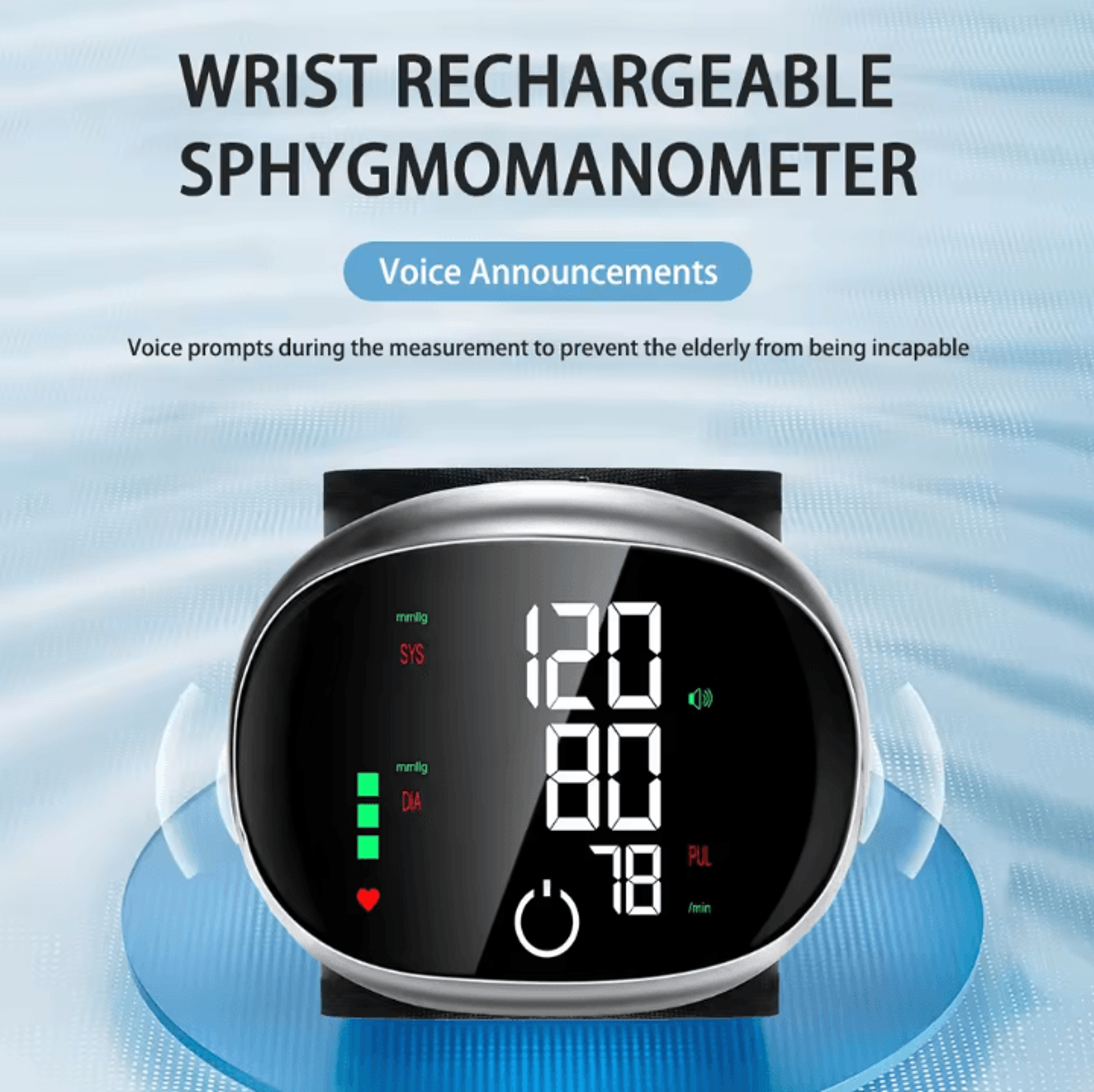 smart touch digital wrist blood pressure monitor with voice & lcd display