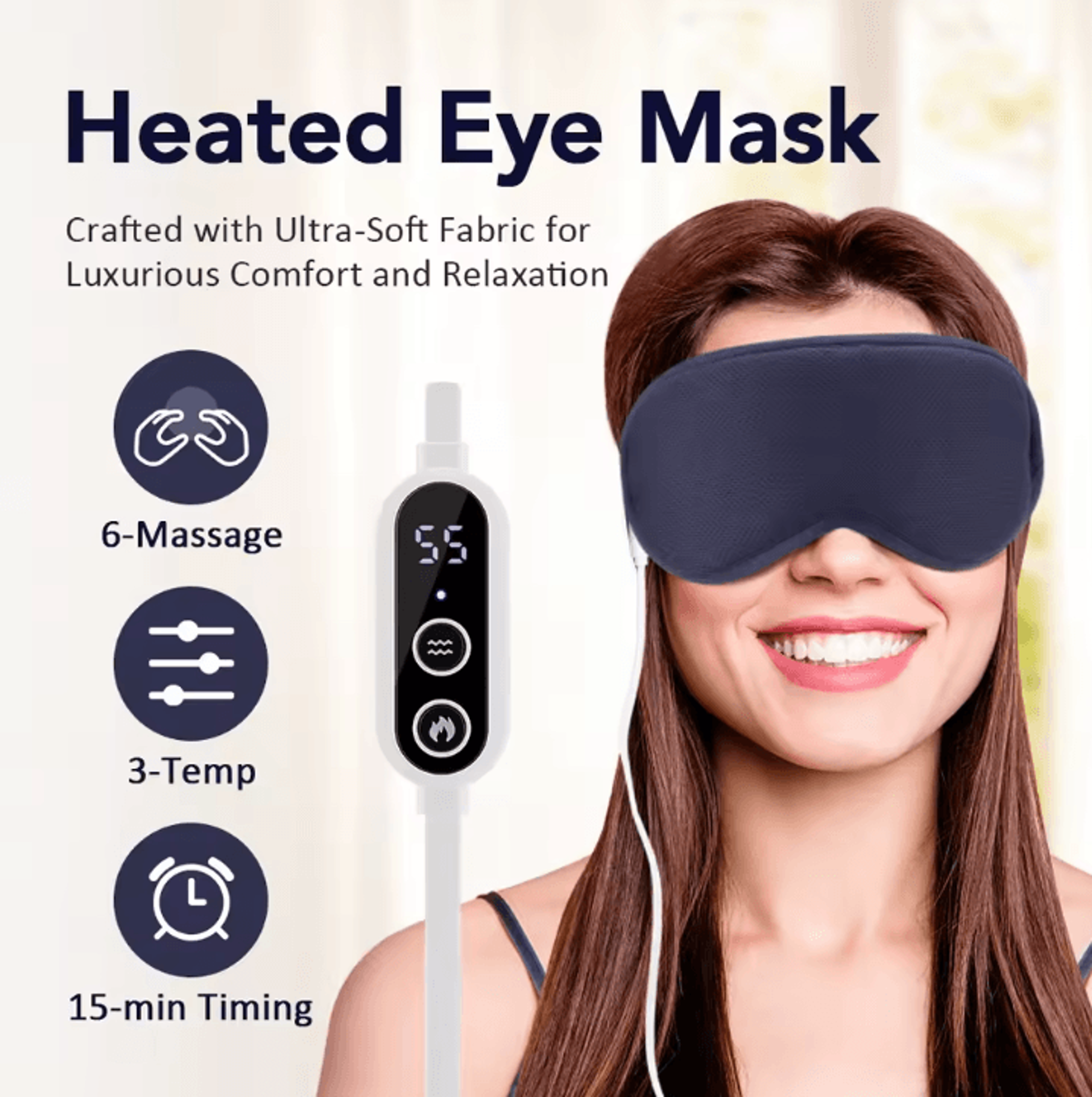 3d electric steam eye mask with hot compress & smart sleep timer
