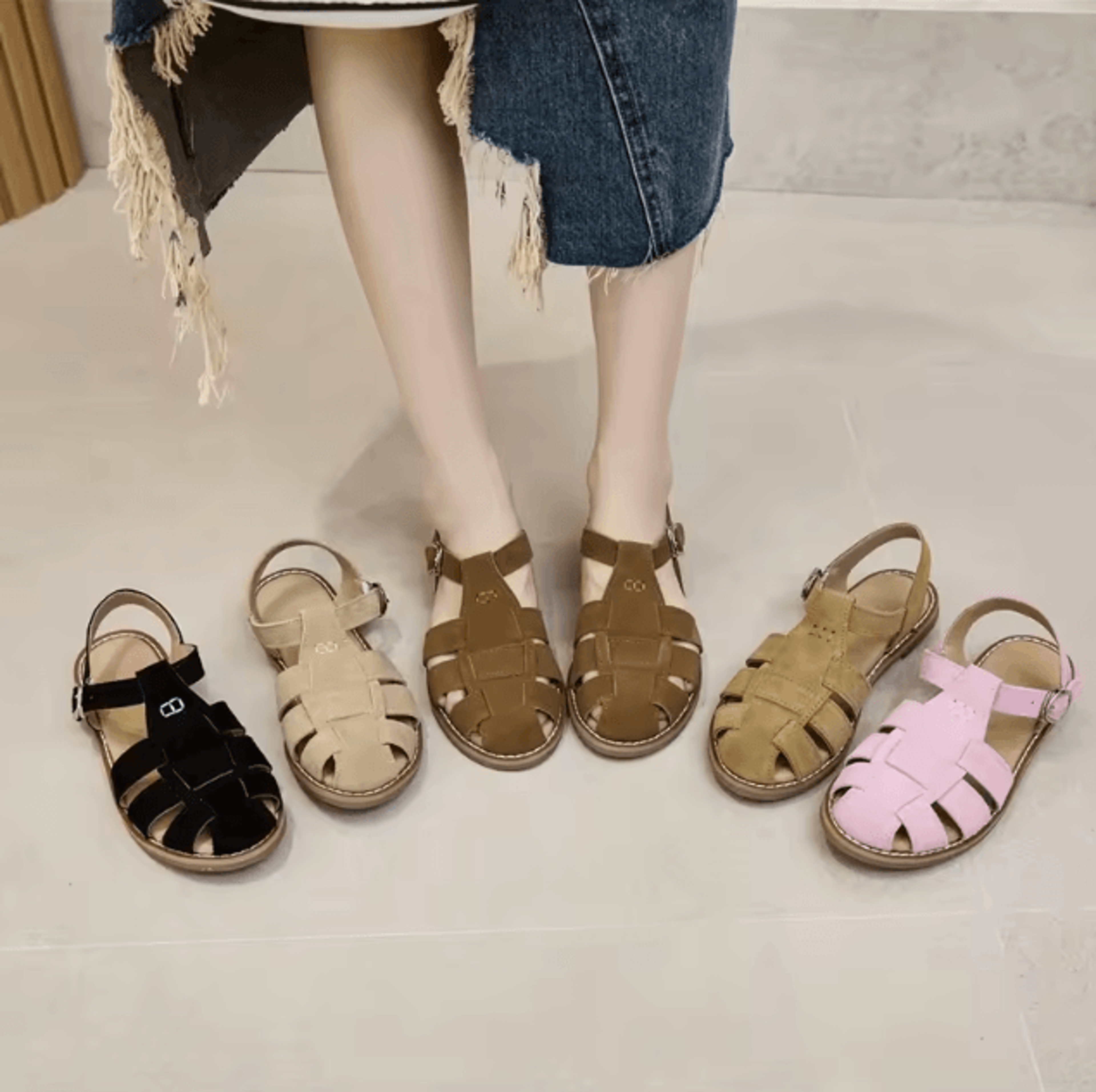 retro genuine leather hollow cage sandals for women