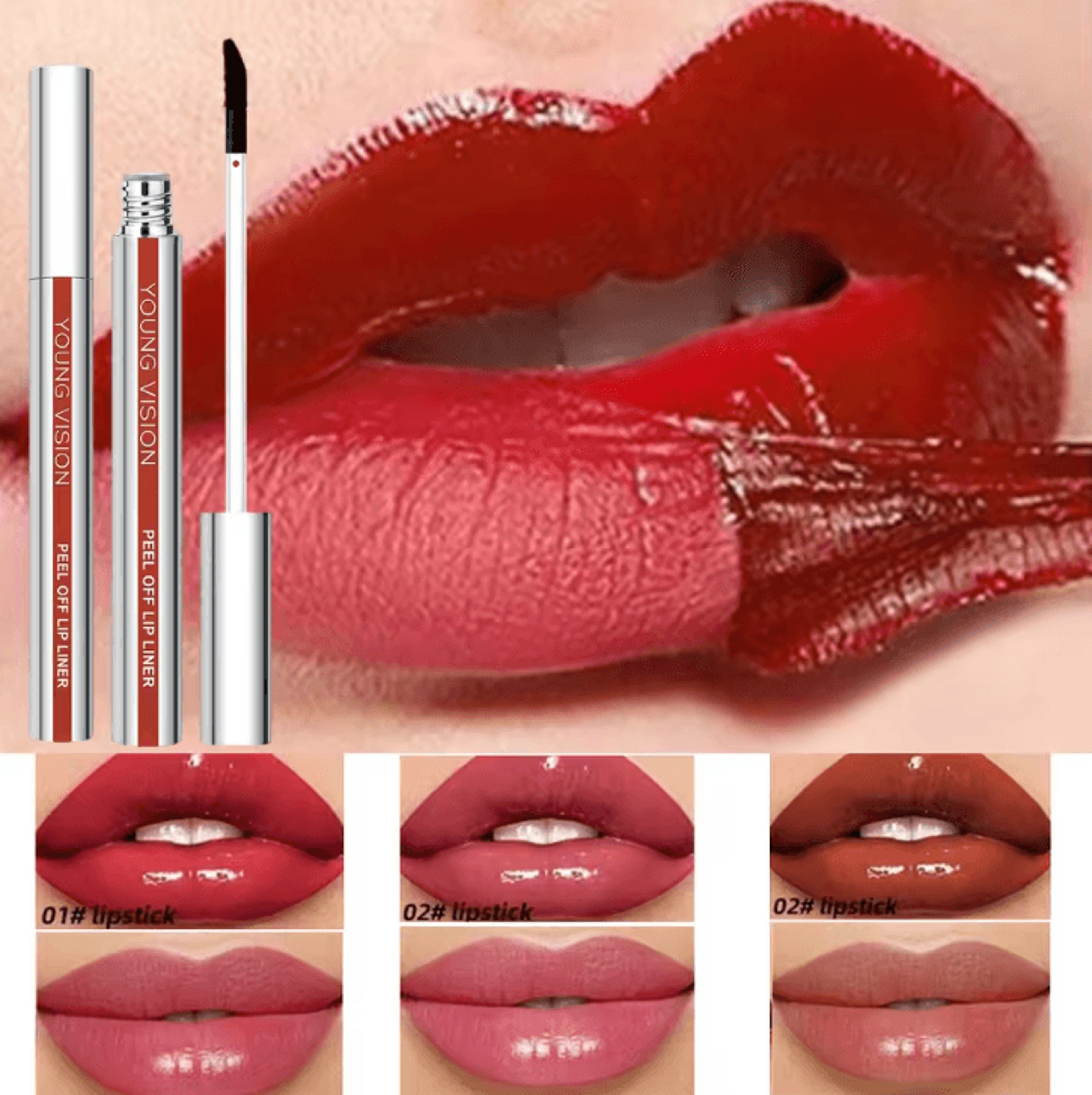 young vision tear-off lip liner stain – matte smudge-free waterproof lip contour pencil (3 colors)