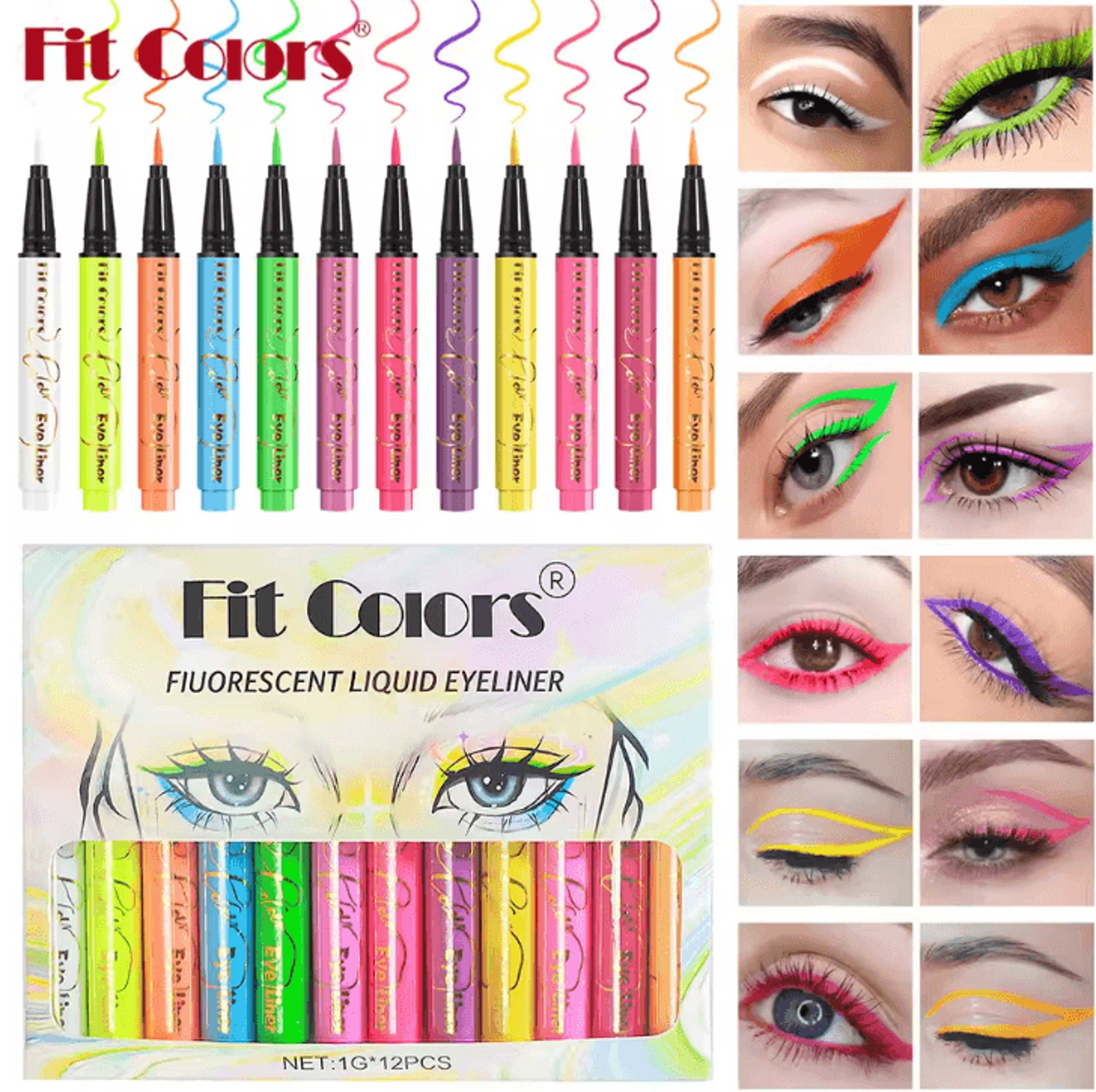 12 colors uv fluorescent waterproof eyeliner face and body paint pen set