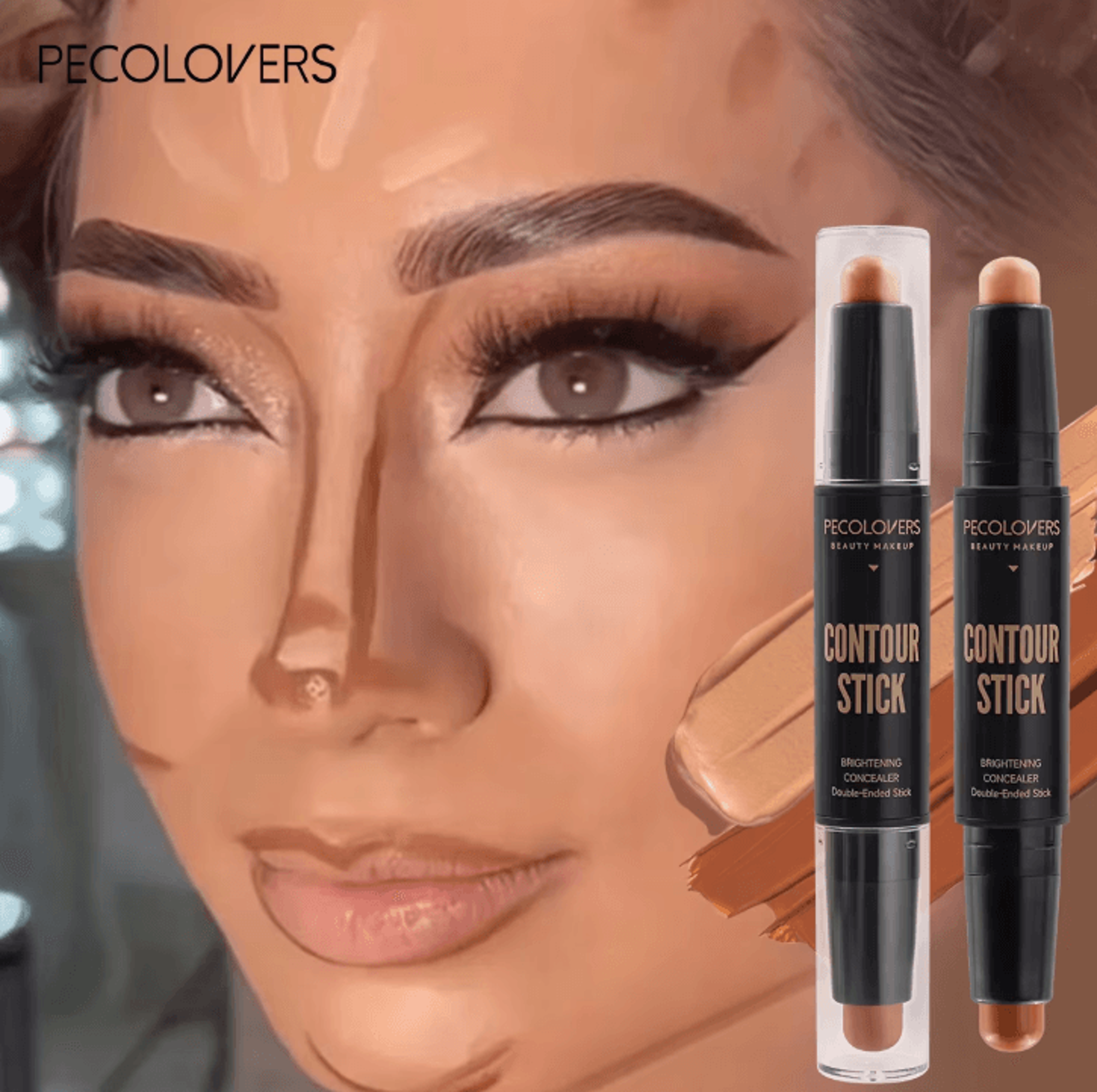 dual-ended highlight contour pen – waterproof concealer & contour stick for sculpted face makeup