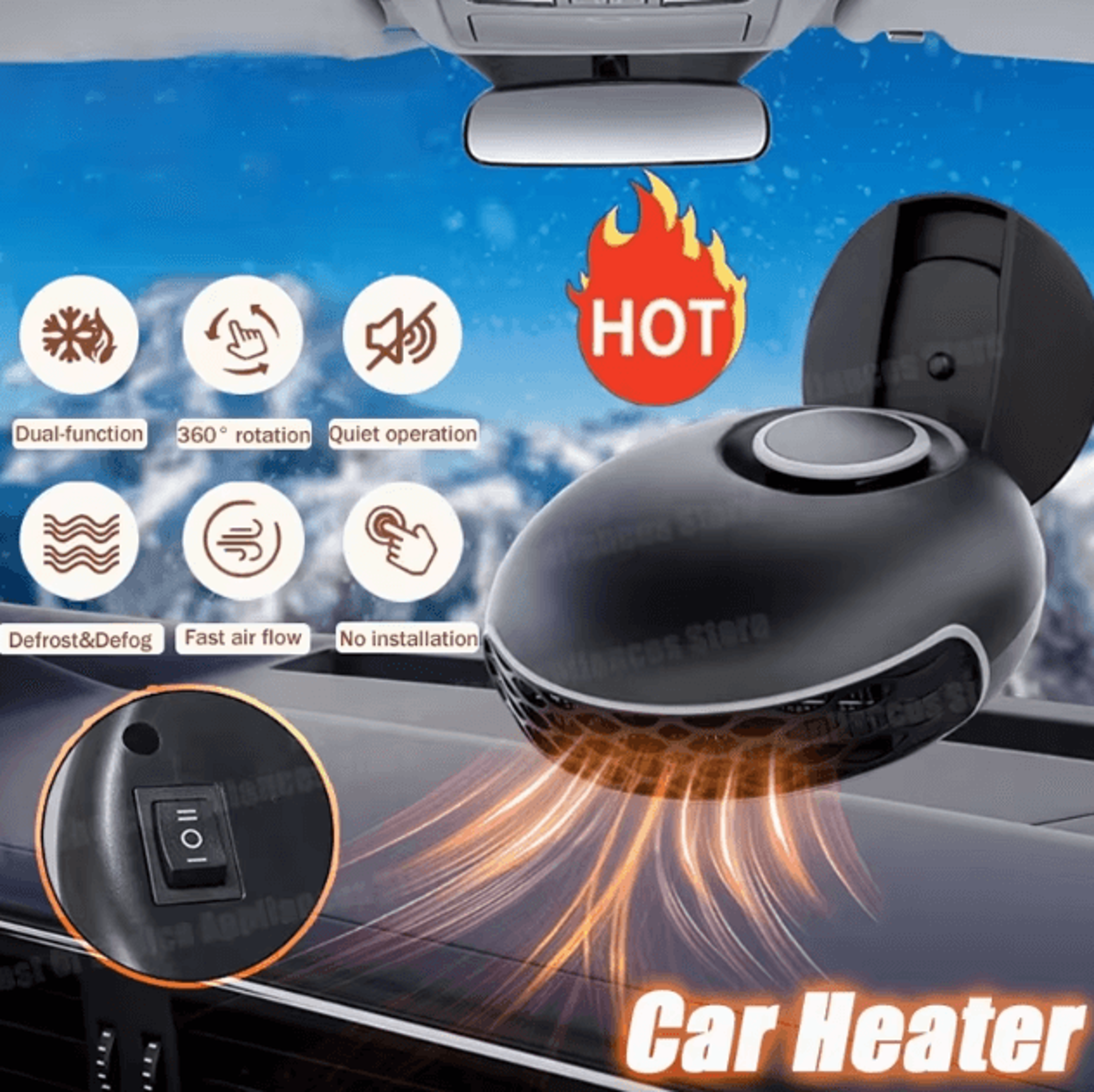 150w portable 12v car heater fan – mini windshield defroster & defogger for vehicle