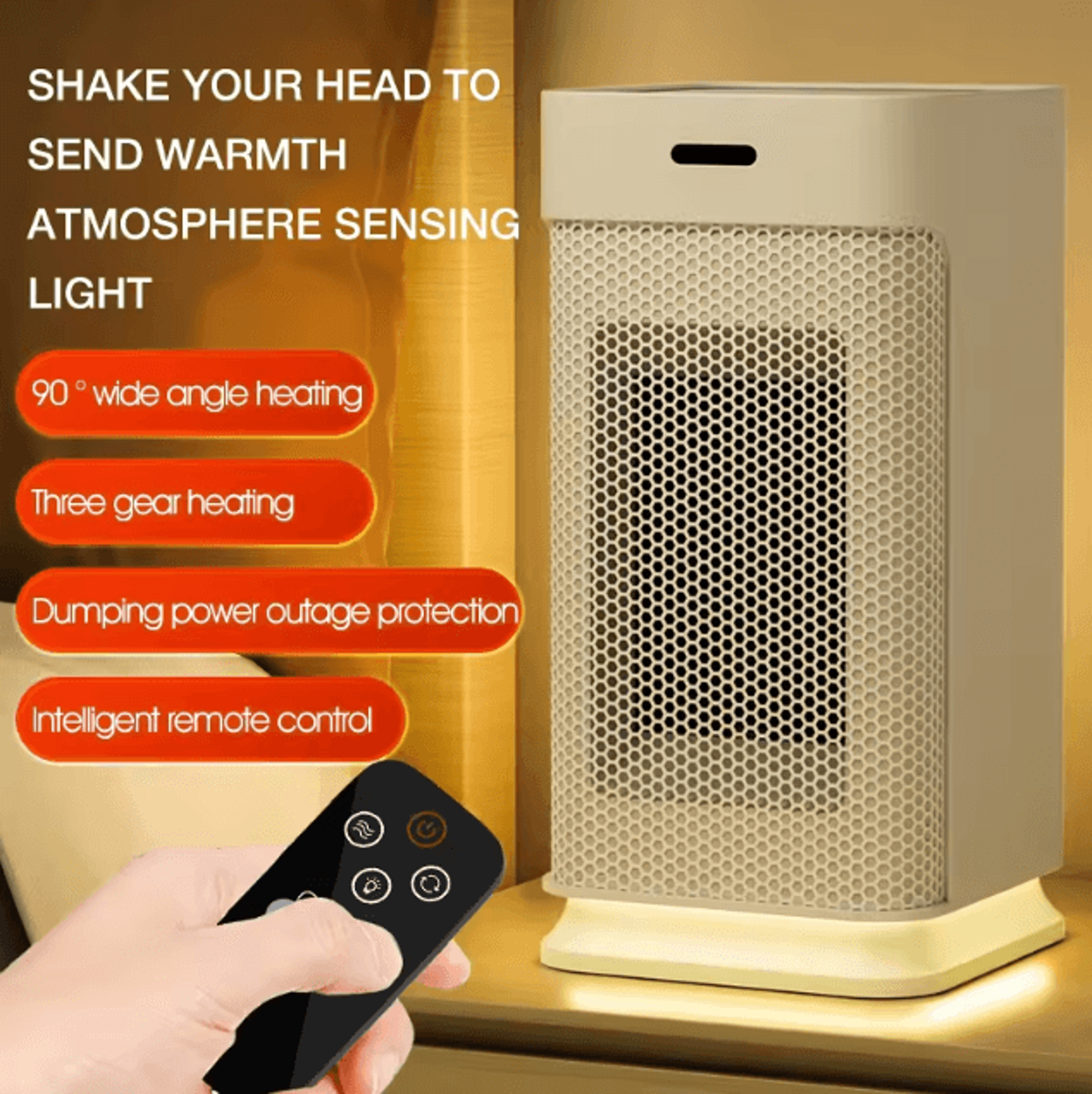 1200w portable ptc ceramic desktop heater (eu plug)– fast heating silent space heater with night light