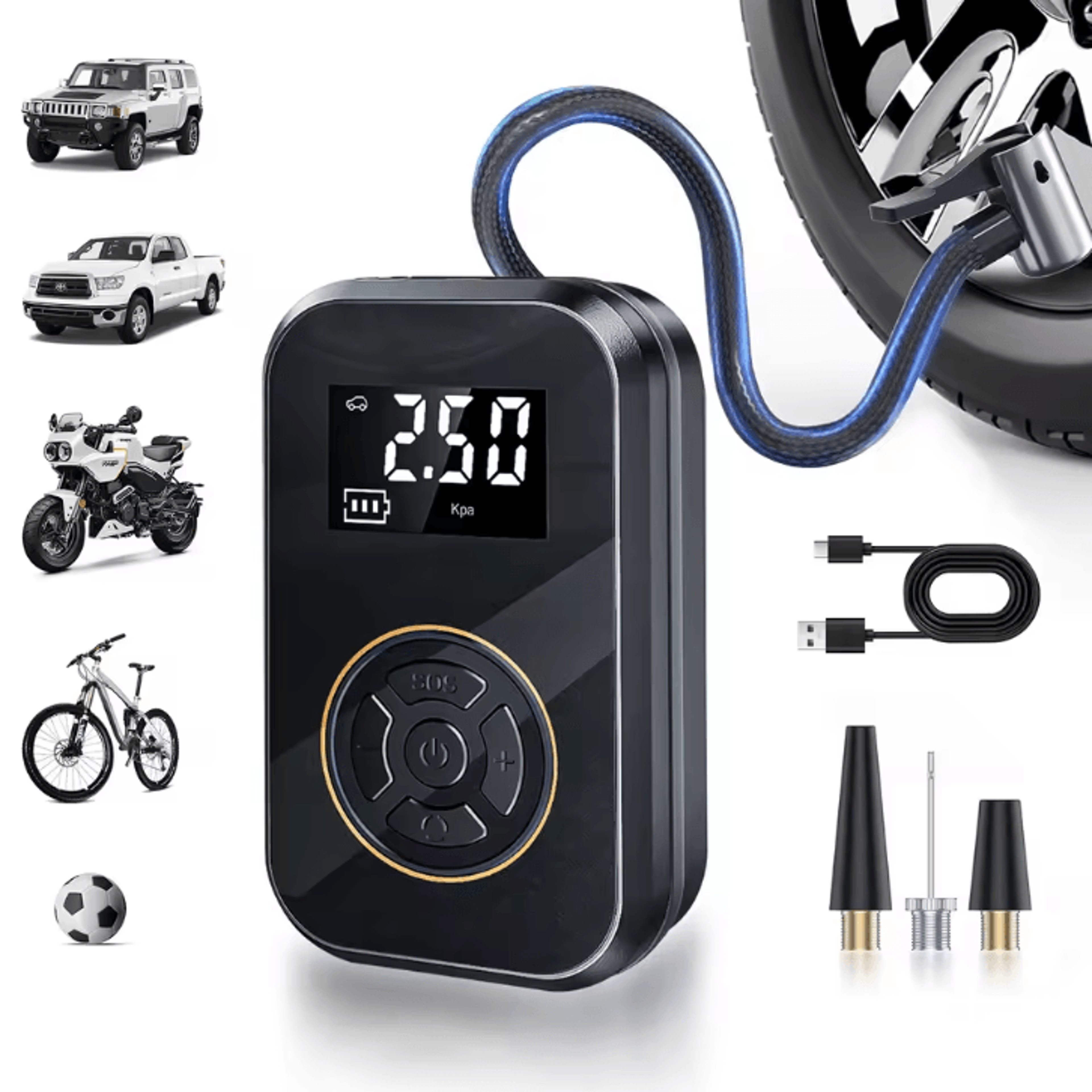 belibuy portable tire inflator – digital cordless air pump for car, bike & motorcycle