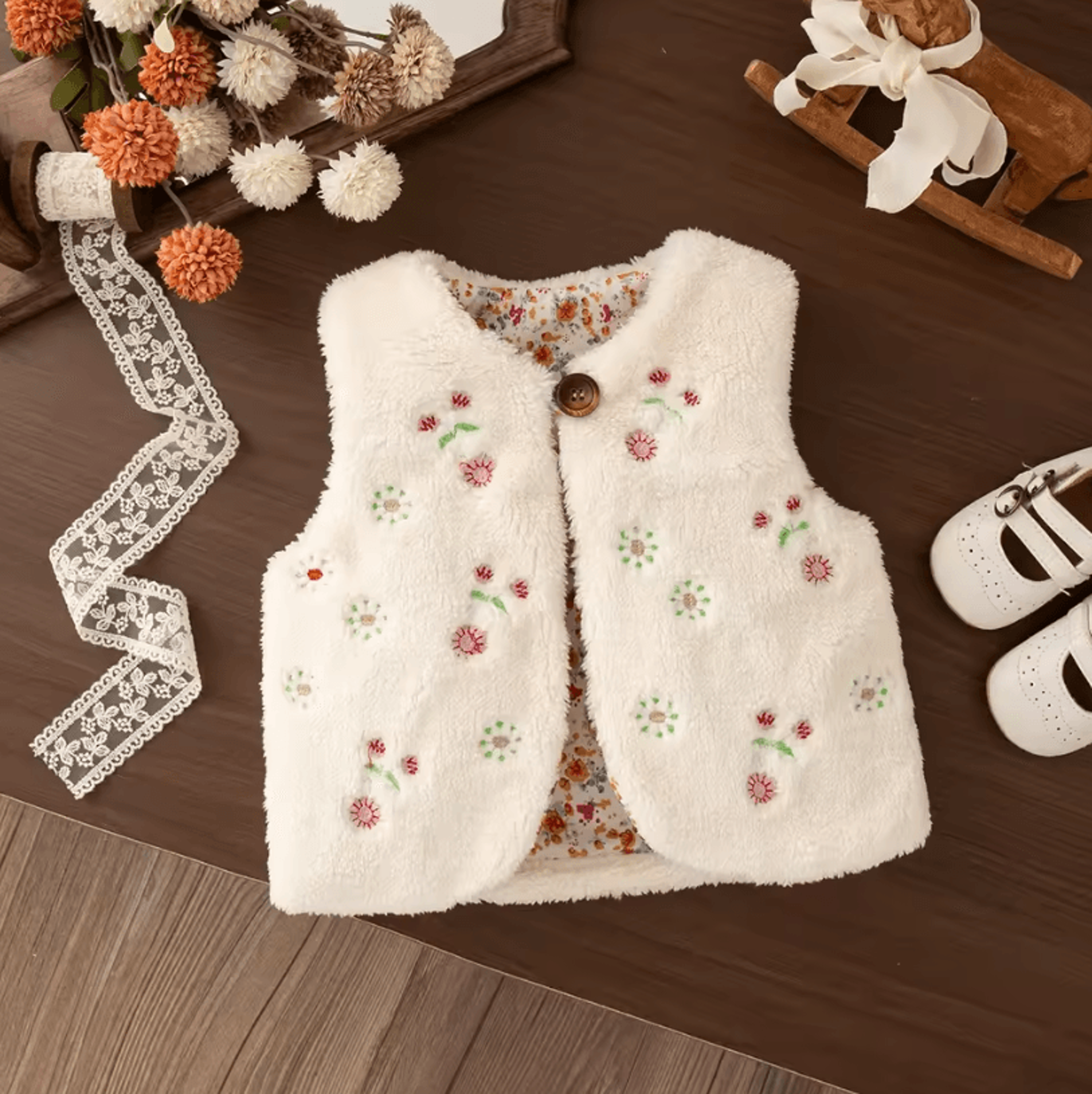 winter baby girl flower embroidery vest warm toddler sleeveless jacket